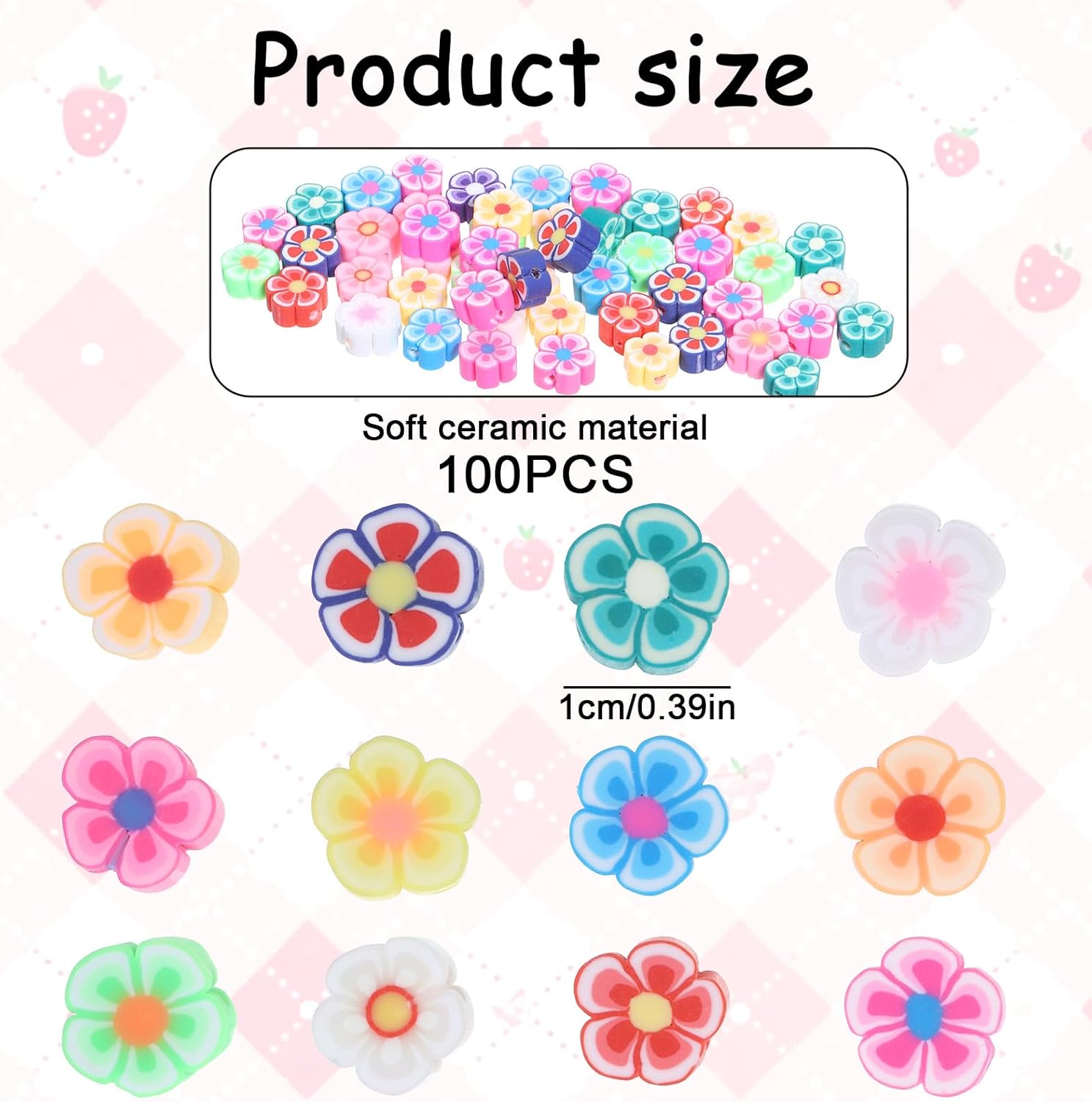 100 PCS Clay Flower Beads, Colorful Floral Polymer Clay Beads, Flower Bead for Jewelry Making, DIY Bracelet Earring Necklace Craft Making Supplies - Image 2
