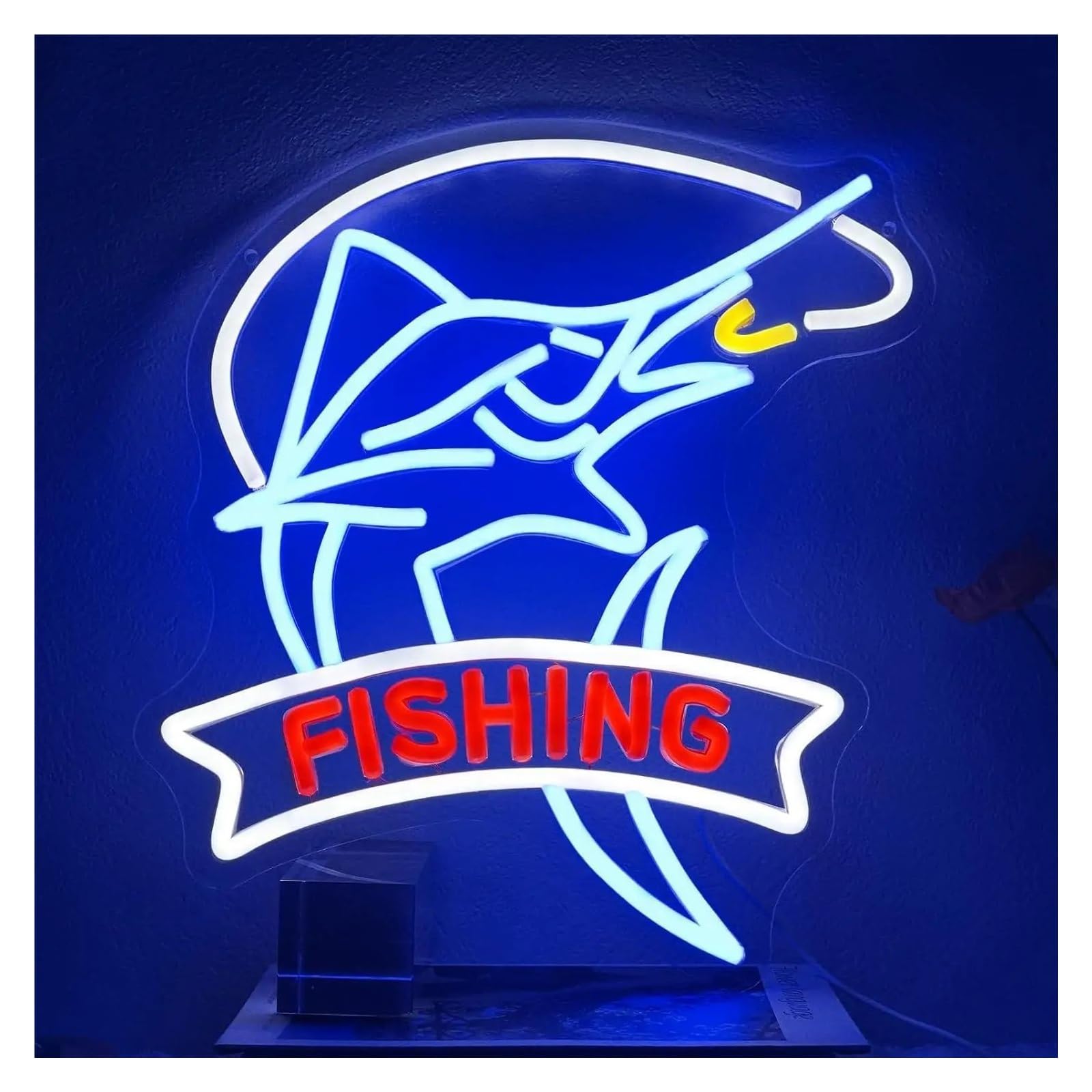 XENITE Hanging Art Neon Signs Fishing Neon Sign Dimmable Light for Living Room Man Cave Sea Party Yacht Decor for Lovers Wall 32.5x35.3cm