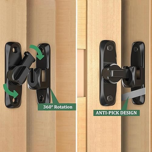 Miniatura 3 de Cerradura de puerta de granero Cerradura de puerta de 90180 grados, cerradura de seguridad de aleación de zinc, cerradura de puerta corrediza,