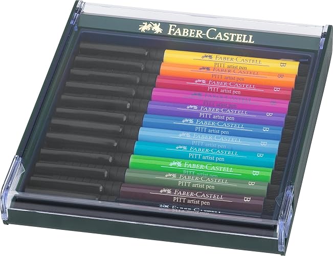 Faber-Castell Art & Graphic Pitt Artist Pen Brush India Ink Pen, Basic Tones, Set Of 12, For Art, Craft, Drawing, Sketching, Home, School, University, Colouring - Black