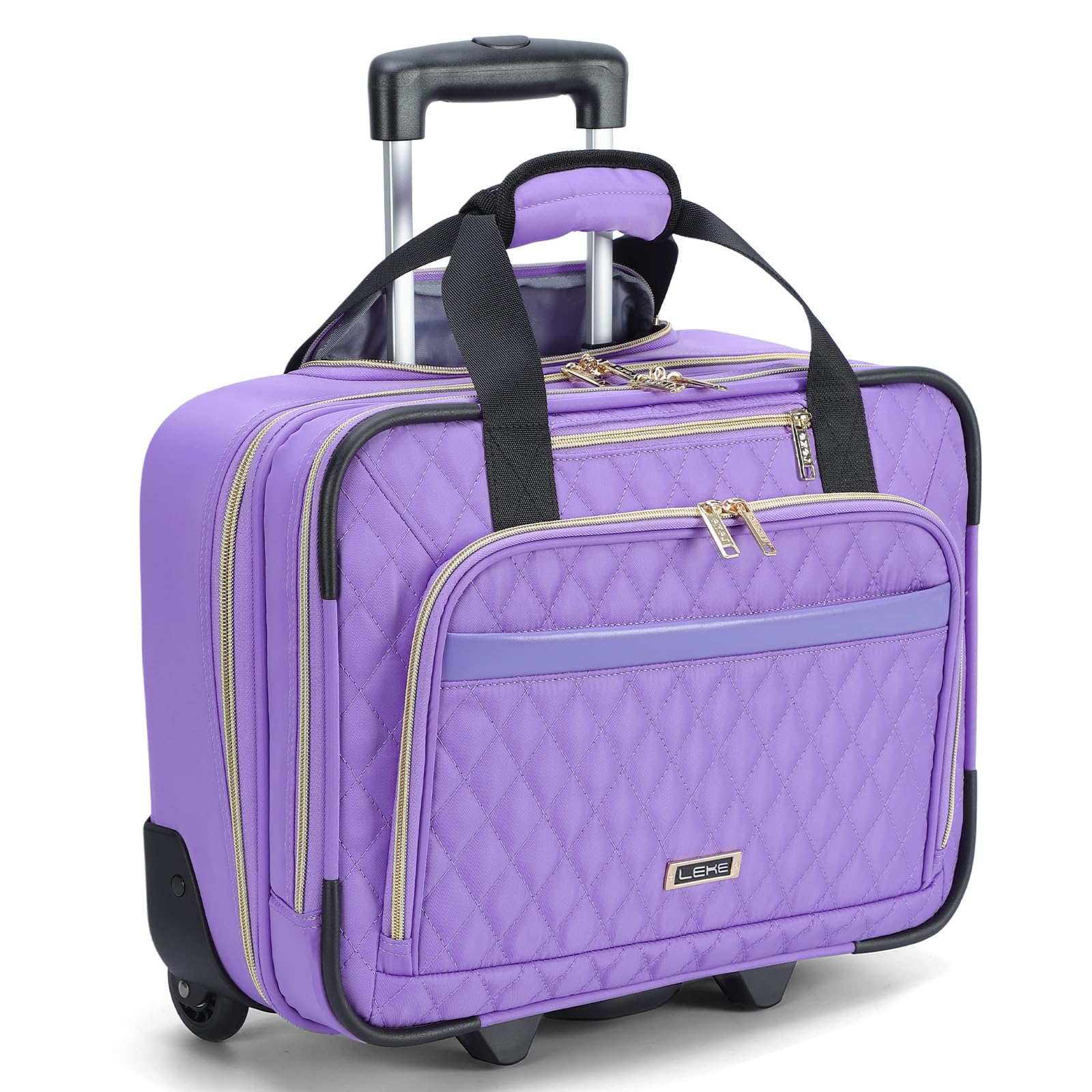 Lekebobor Rolling Laptop Bag - Rolling Laptop Briefcase on Wheels for Women Fits Up to 15.6Inch Rolling computer Bags Water Resistant for Work Travel and Business,Pink