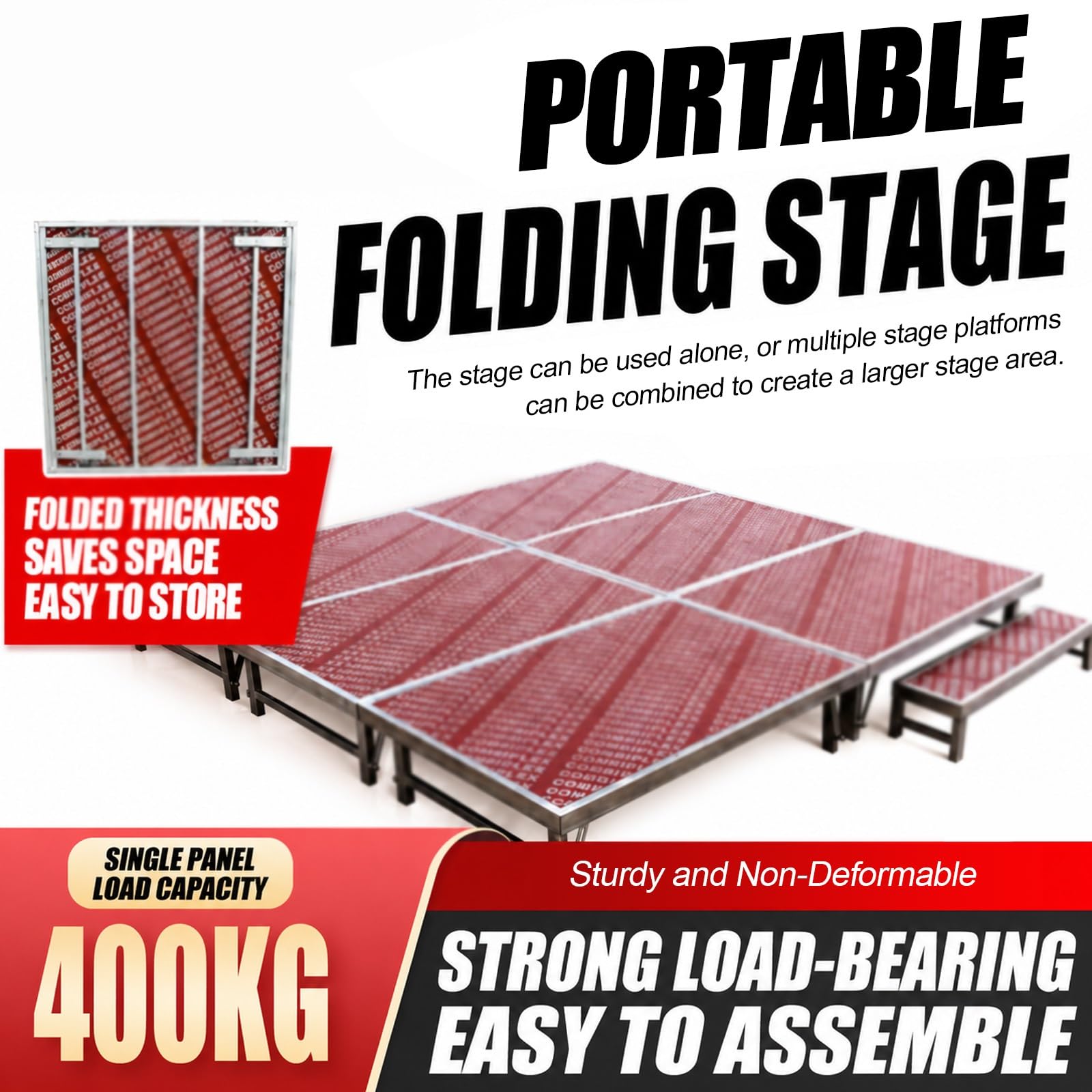 Palco rialzato pieghevole e portatile, robusto e pieghevole, ideale per eventi, spettacoli, scuole, matrimoni e mostre(100x128x40cm/39.4x50.4x15.7in)
