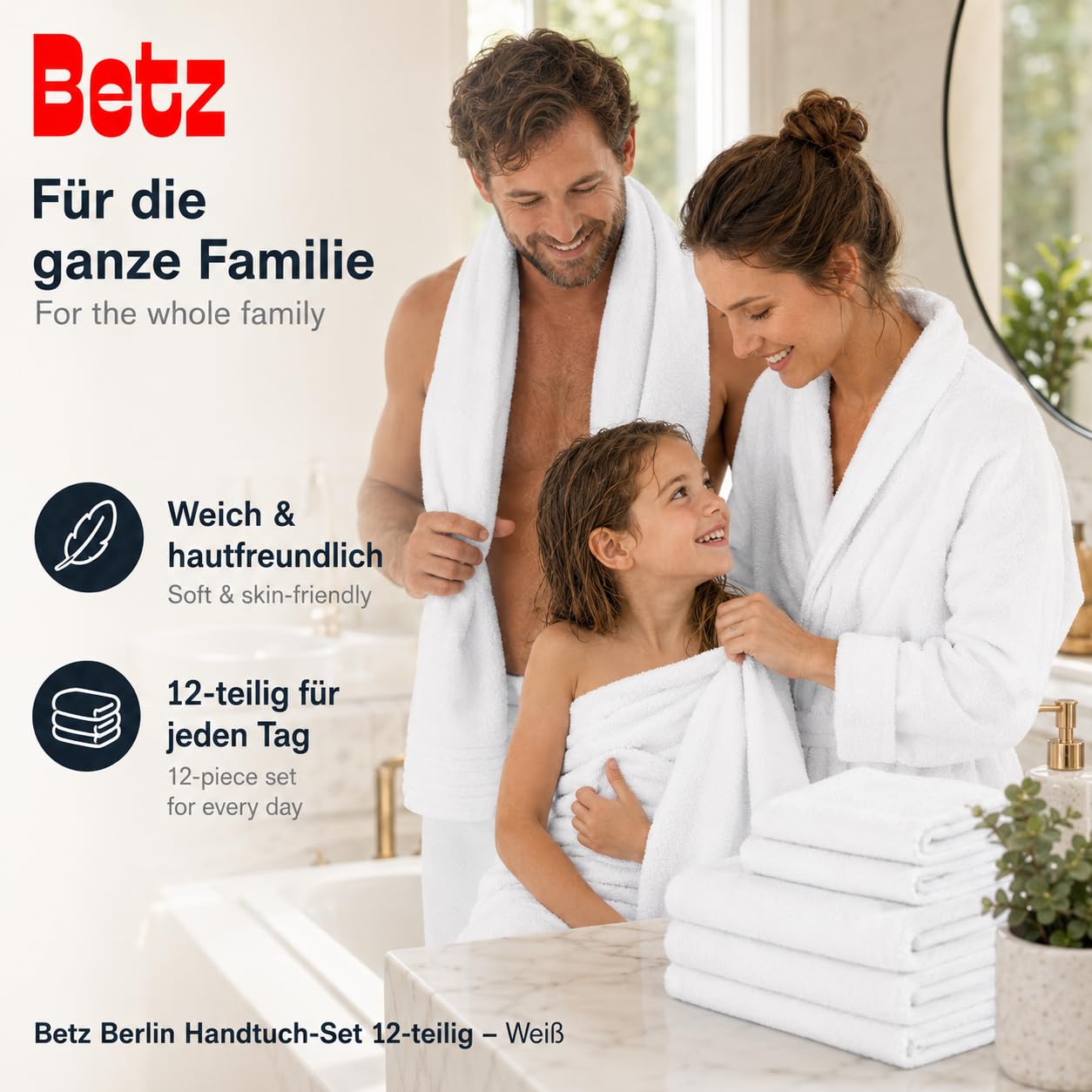 Betz Berlin Handtuch-Set 12-teilig 100% Baumwolle Oeko-TEX Zertifiziert extra saugfähig weich hohe Grammatur Weiß