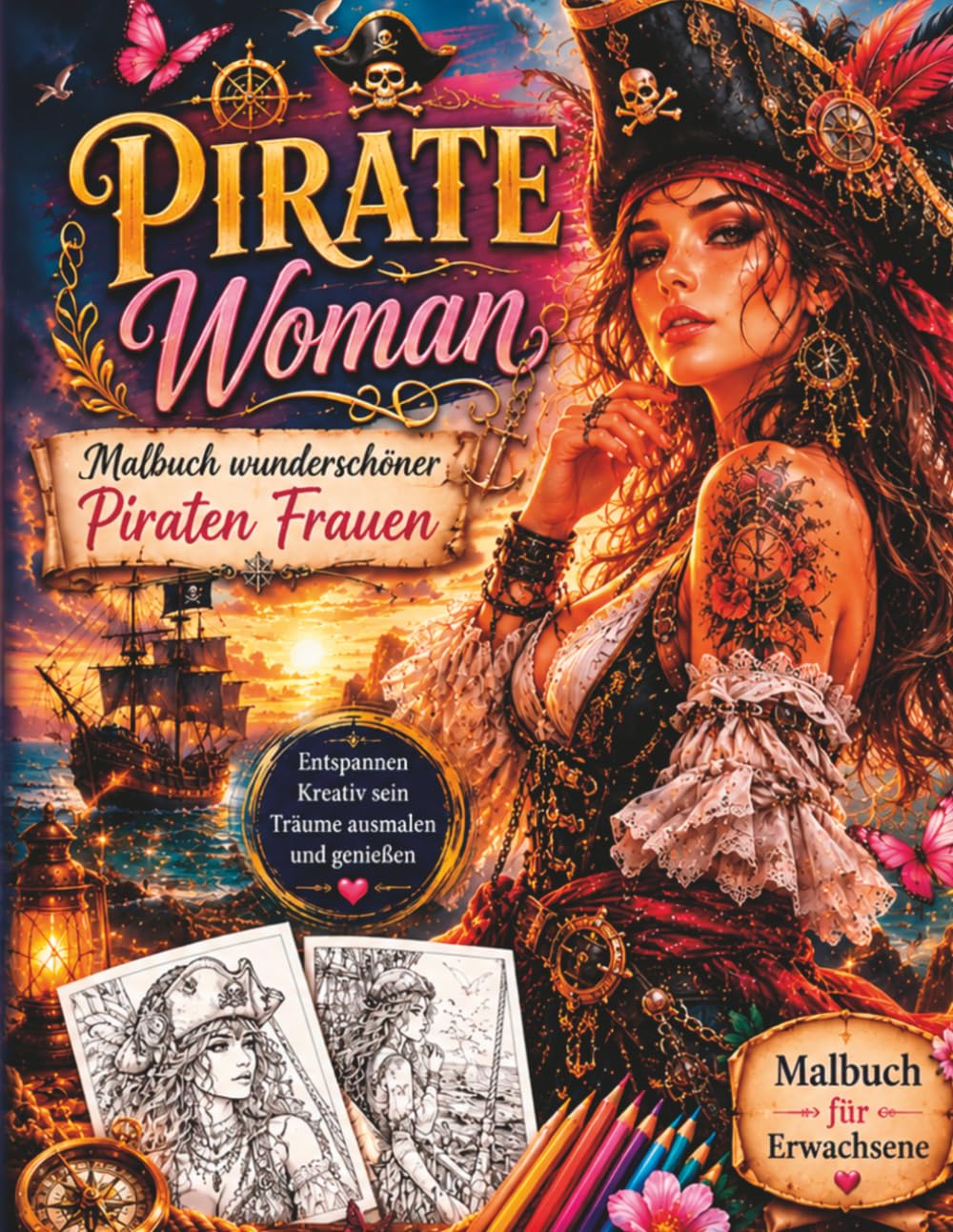 PIRATE Woman – Malbuch wunderschöner Piraten Frauen: 50 ausdrucksstarke Porträts starker, wunderschöner Piratinnen – ein kreatives Ausmalbuch für Erwachsene zum Entspannen & Träumen