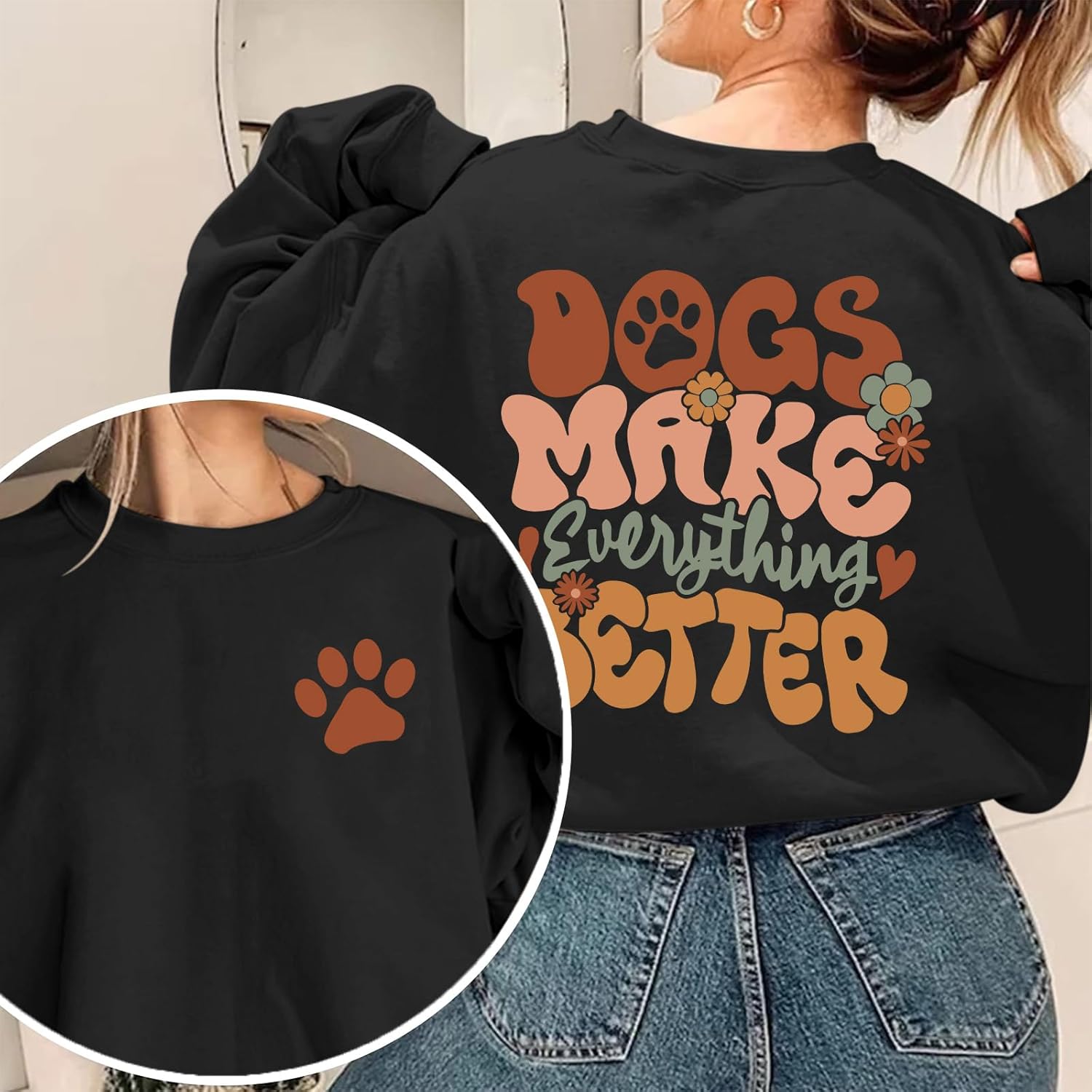 Dog Mom Sweatshirt Cute Paw Print Mama Sweatshirts for Women Lover Gifts Funny Long Sleeve Shirts Graphic Pullover - Image 5