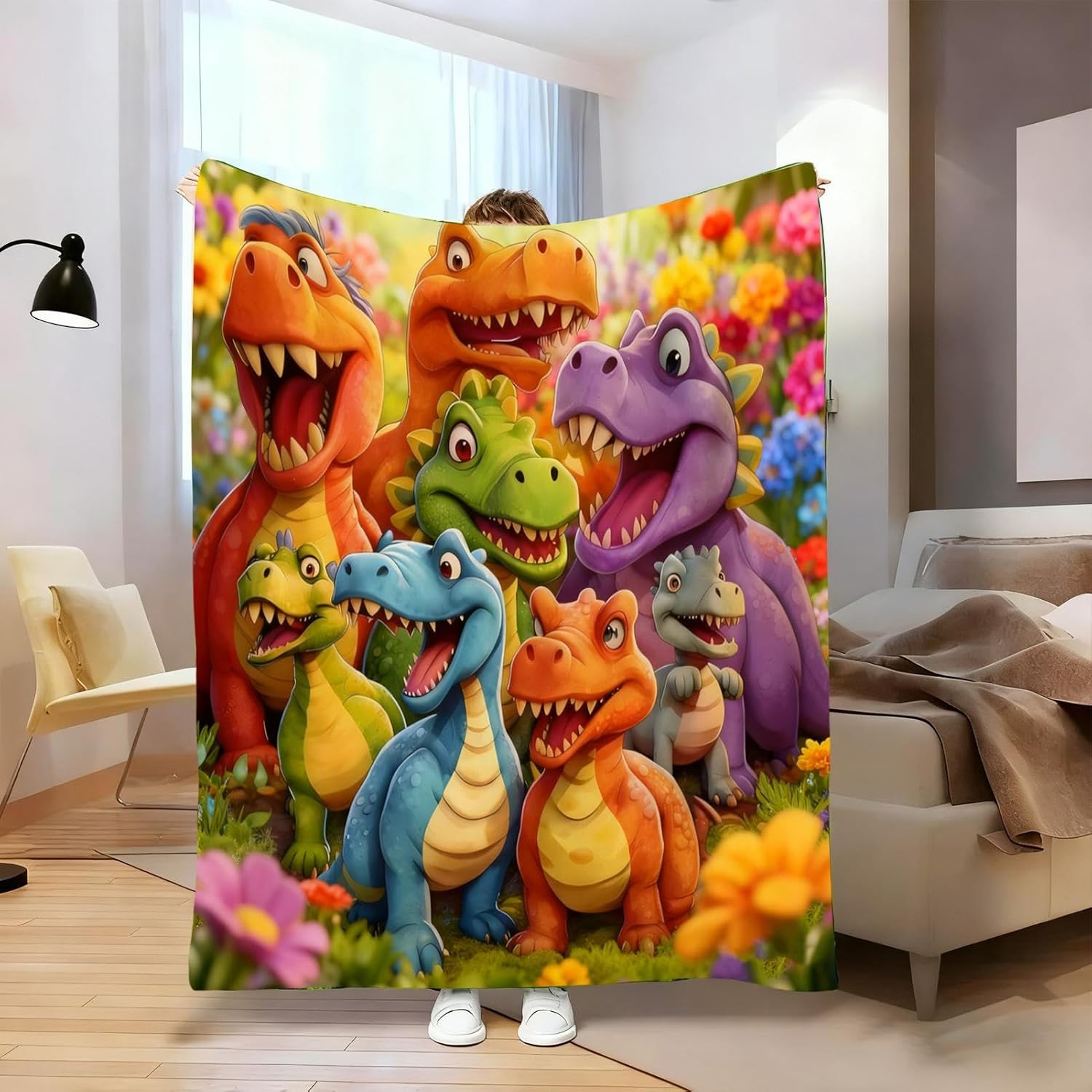Genérico Dinosaur Blanket for Kids | Machine Washable Comforter - Dinosaur Plush Blanket - for Boys and Girls Room Winter Home Bedroom Christmas Birthday Halloween