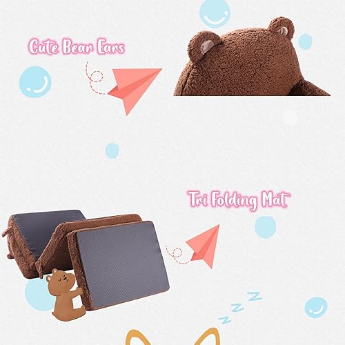 Miniatura 8 de Sofá plegable para niños, sofá de oso de peluche Sherpa con tres cojines de espuma plegables, cómodo sofá para niños a partir de 18 meses
