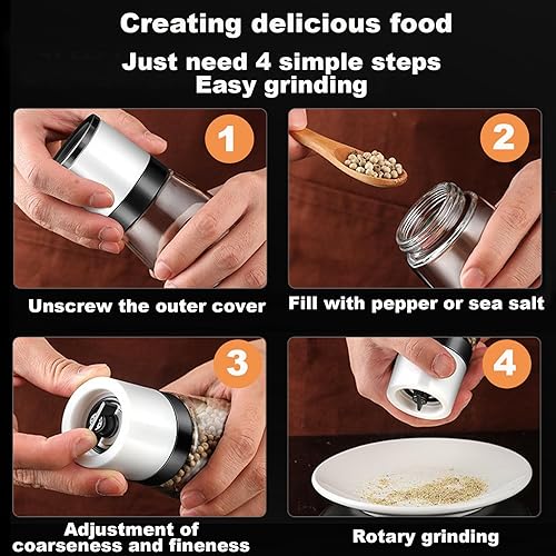 Miniatura 4 de ANDONG Premium Salt & Pepper Grinder Set of 4, Refillable Pepper Mill & Salt Mill with Manual Adjustable Ceramic, Glass Shaker