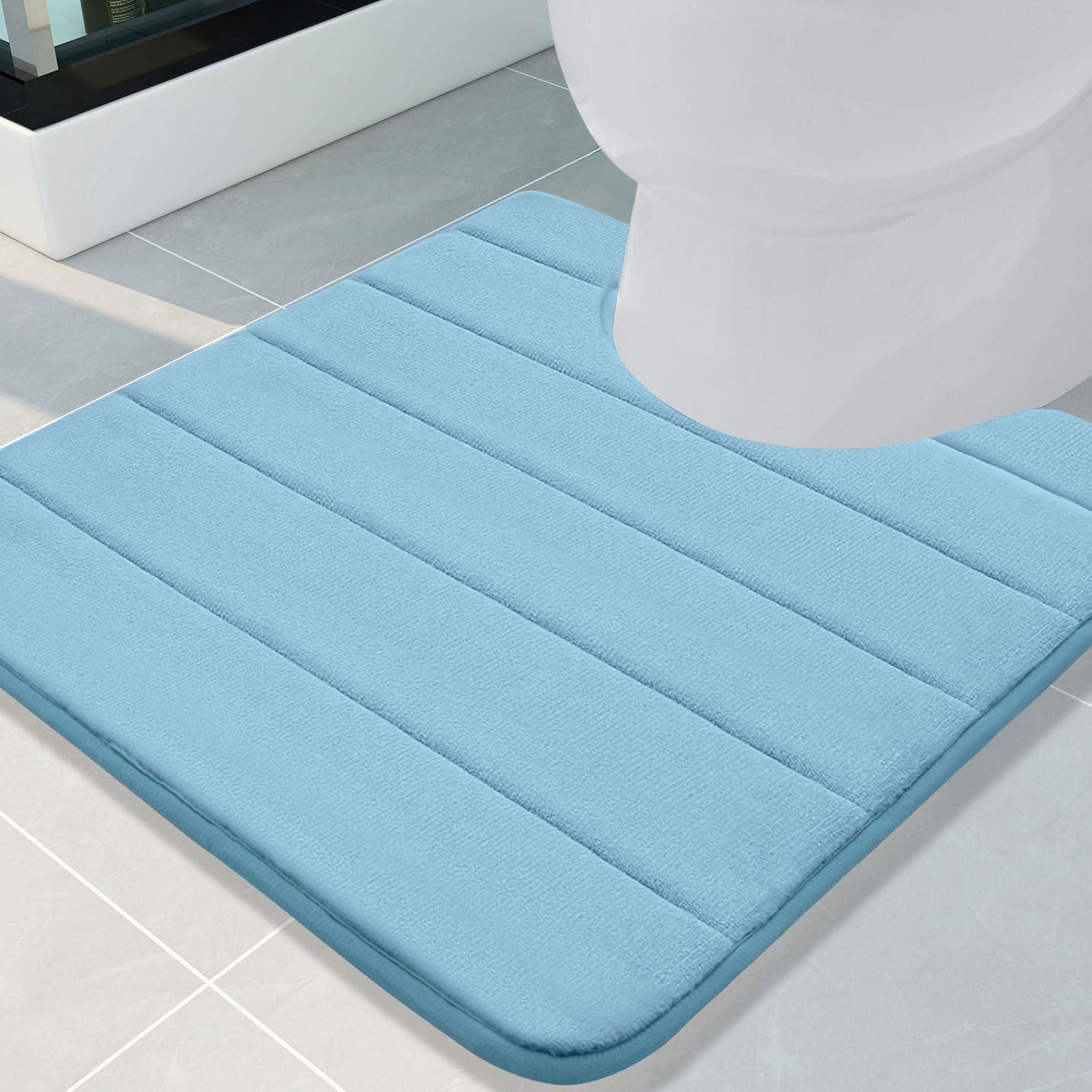 Buganda Memory Foam U-Shaped Contour Toilet Rugs, Non Slip Absorbent, Thick Soft Washable Bathroom Mat, Floor Carpet Bath Rugs Mat for Toilet Base (24
