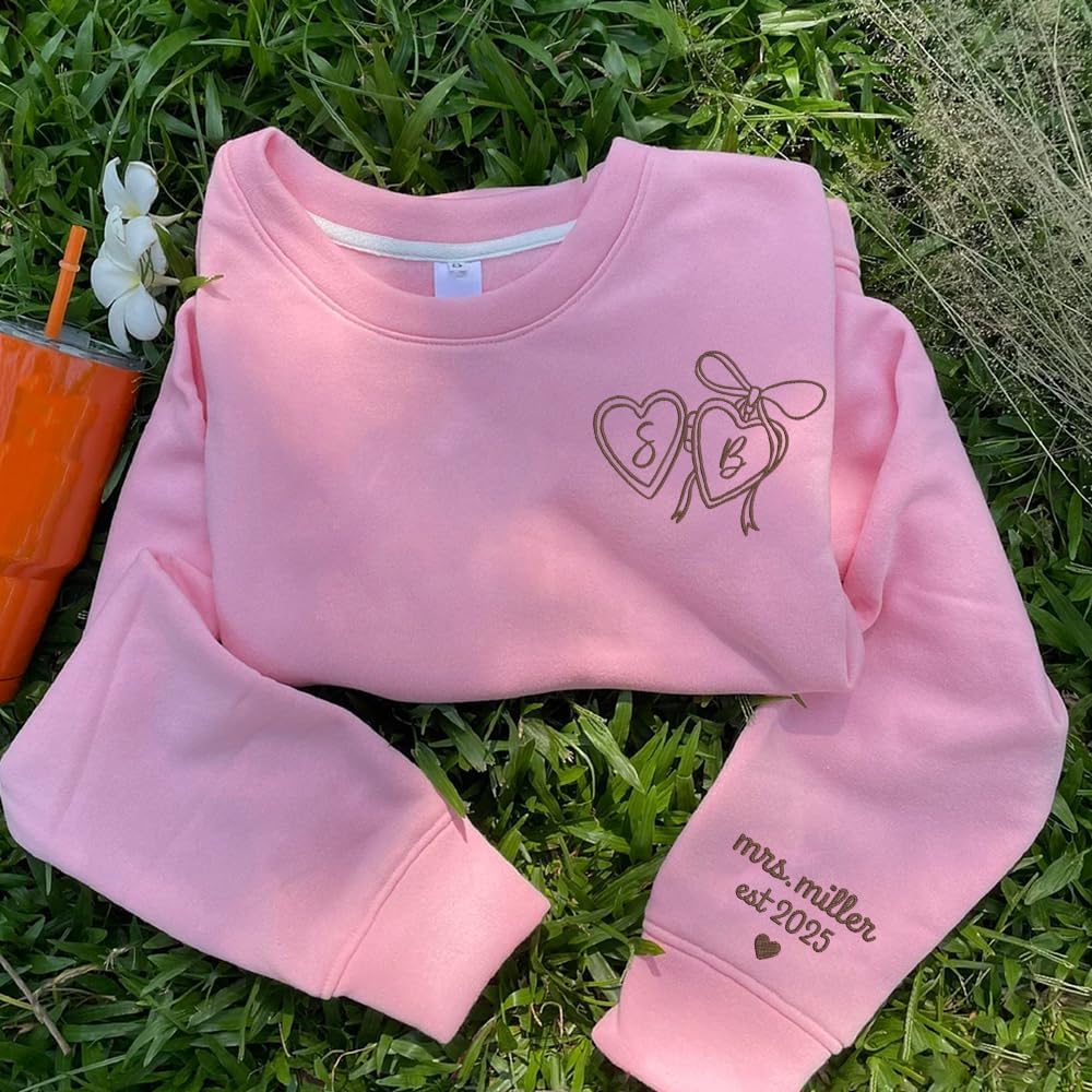 Luxury Custom Embroidered Bride Sweatshirt Hoodies, Personalized Last Name Date on Sleeve, Future Mrs. Sweatshirt, Bide To Be Gifts, Wedding Engagement Gift, Mr & Mrs 2 - Image 5