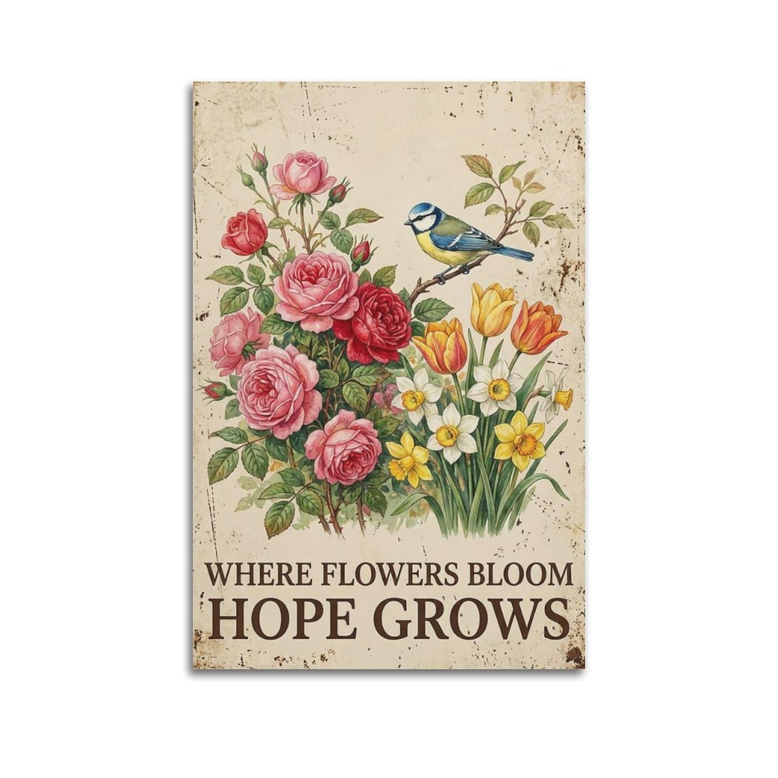 OKAHYS Garden Flowers Bloom Hope Poster Botanical Vintage Modern Decorative Canvas Prints - Ideal Wall Art for Family, Man Cave, Game Room, Boys & Girls Bedroom 24x36inch