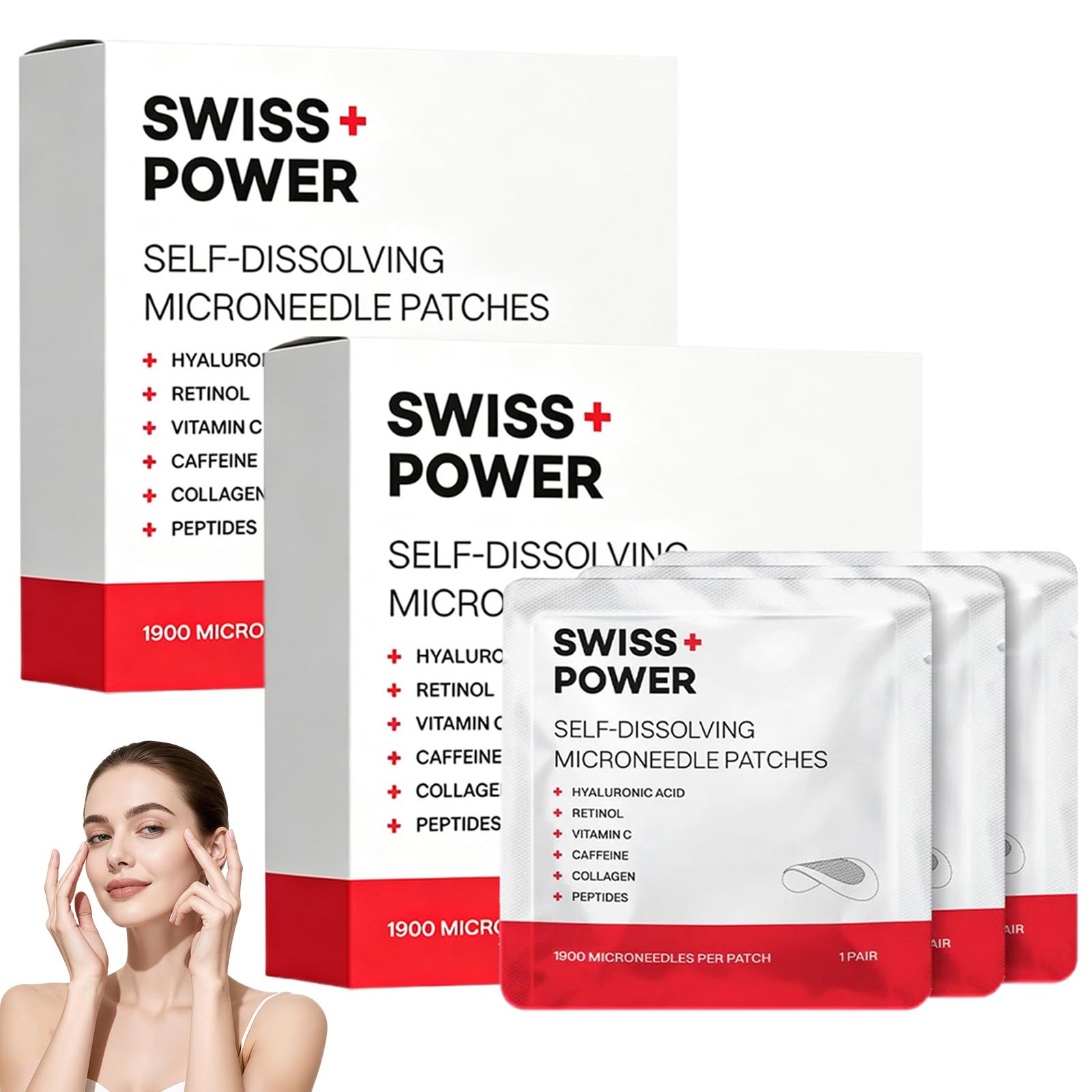 Swiss Power Patch Occhi con Microaghi, Cerotti Occhio Idratanti Anti-Rughe per Ridurre Occhiaie e Borse, Trattamento Contorno Occhi Quotidiano (2 Confezioni)