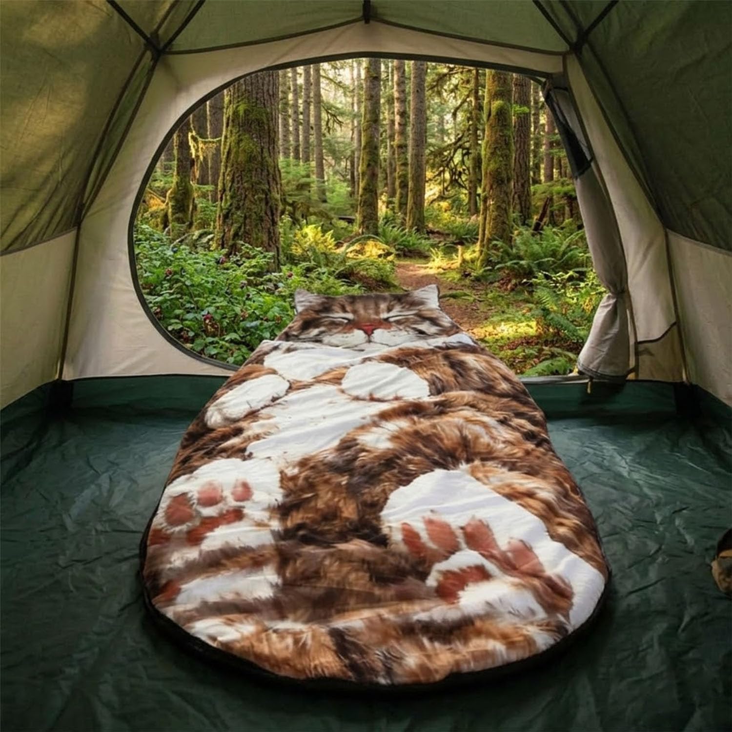Katzenförmiger Plüsch-Schlafsack für Erwachsene, 175 x 80 cm, flauschiger Katzenumschlag, Schlafsack für Menschen, weiche, warme Tierdecke für Camping, Übernachtungen und zum Entspannen zu Hause