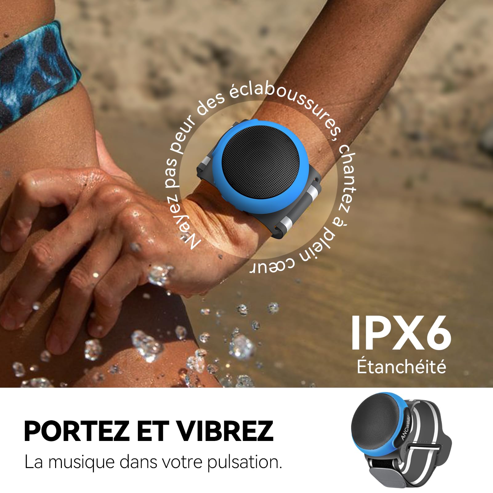ANCwear Enceinte Bluetooth 5.4 à Porter avec Clip, Bracelet et Accroche