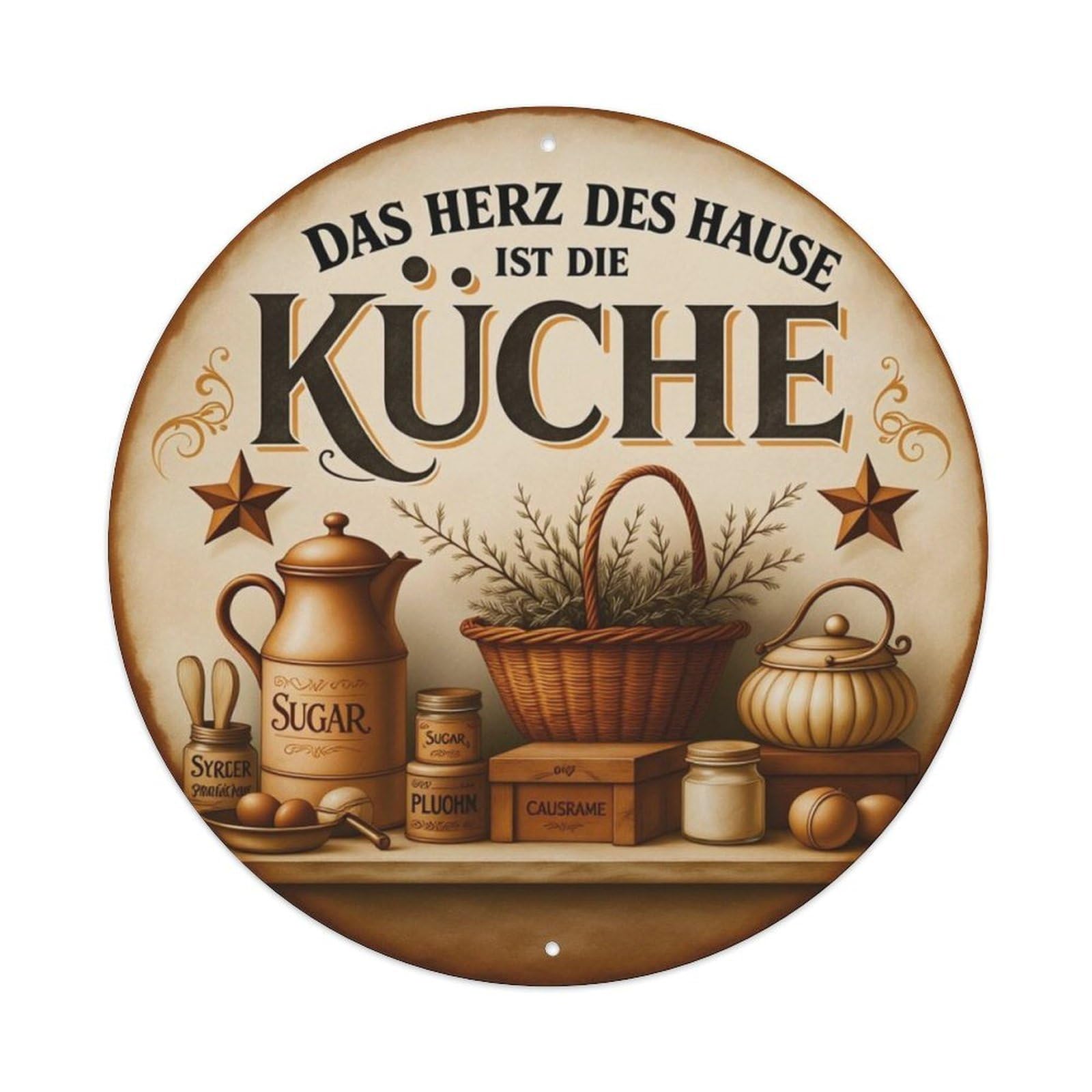 Vintage Farmhouse Kitchen German Quote Round Decor Sign Vintage Aluminium Metal Sign, Retro Wall Decor for Home, Bar, Garage & Farmhouse 20x20cm