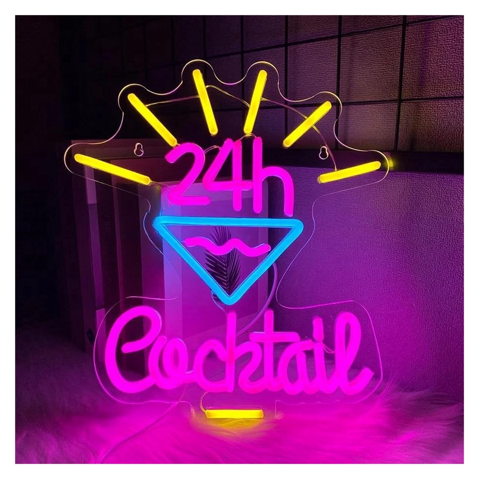 LEMST Signs Lamp 24-Hour Cocktail Neon Sign USB Powered, Acrylic Board Night Lights, for Cocktail Bars, Nightclubs Wall Decor 31cmx35cm