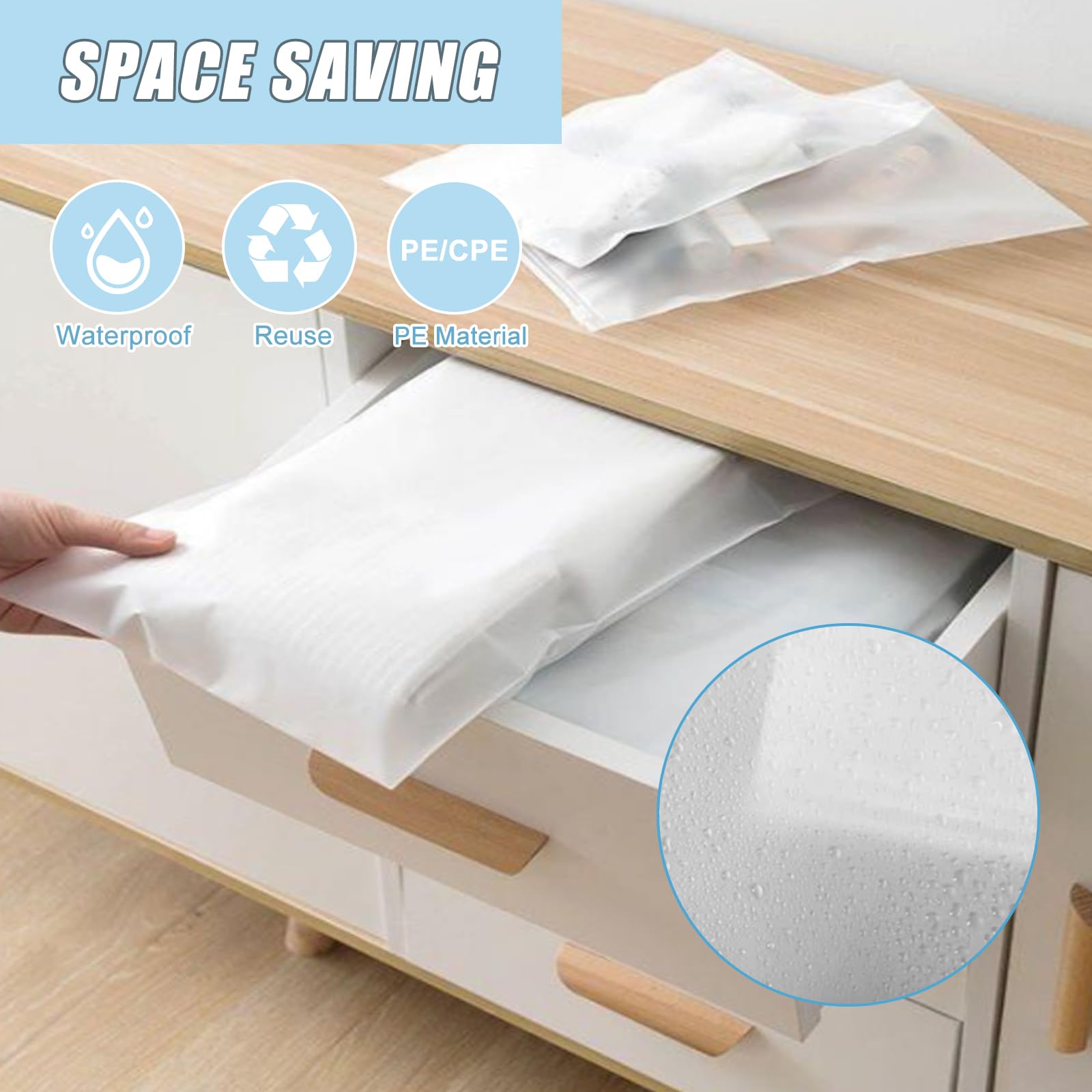 45 Pezzi Sacchetti Vestiti Viaggio con Zip Kit,40x35cm Buste per Indumenti Sacchetti Plastica Richiudibili, Impermeabili Smerigliato Maglioni Valigia Organizer, per Indumenti, Scarpe
