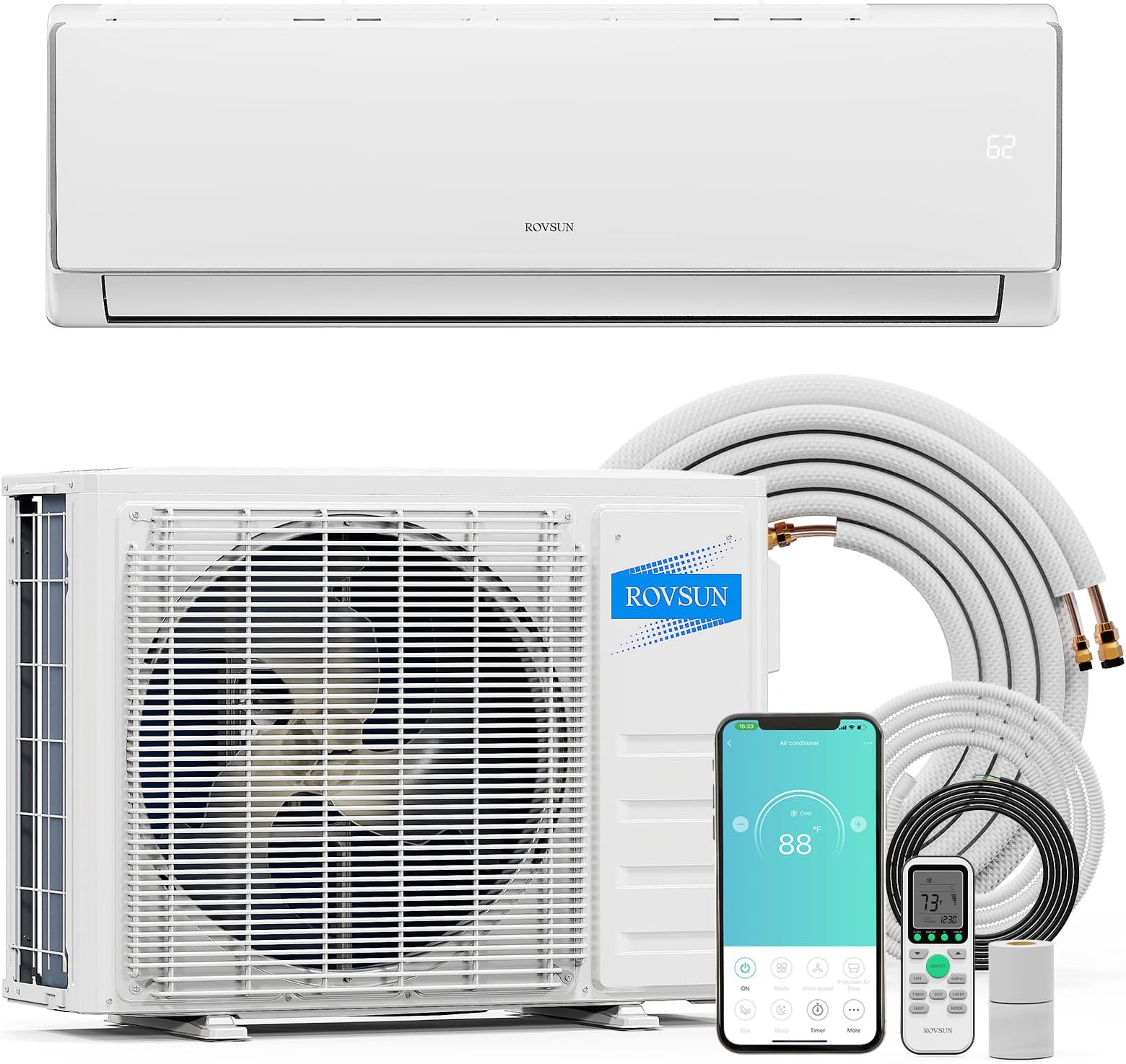 11500 BTU Wifi Enabled Mini Split Air Conditioner & Heater, 17 SEER2 230V Inverter Ductless Wall AC Unit with Pre-Charged Condenser, Heat Pump & Installation Kit