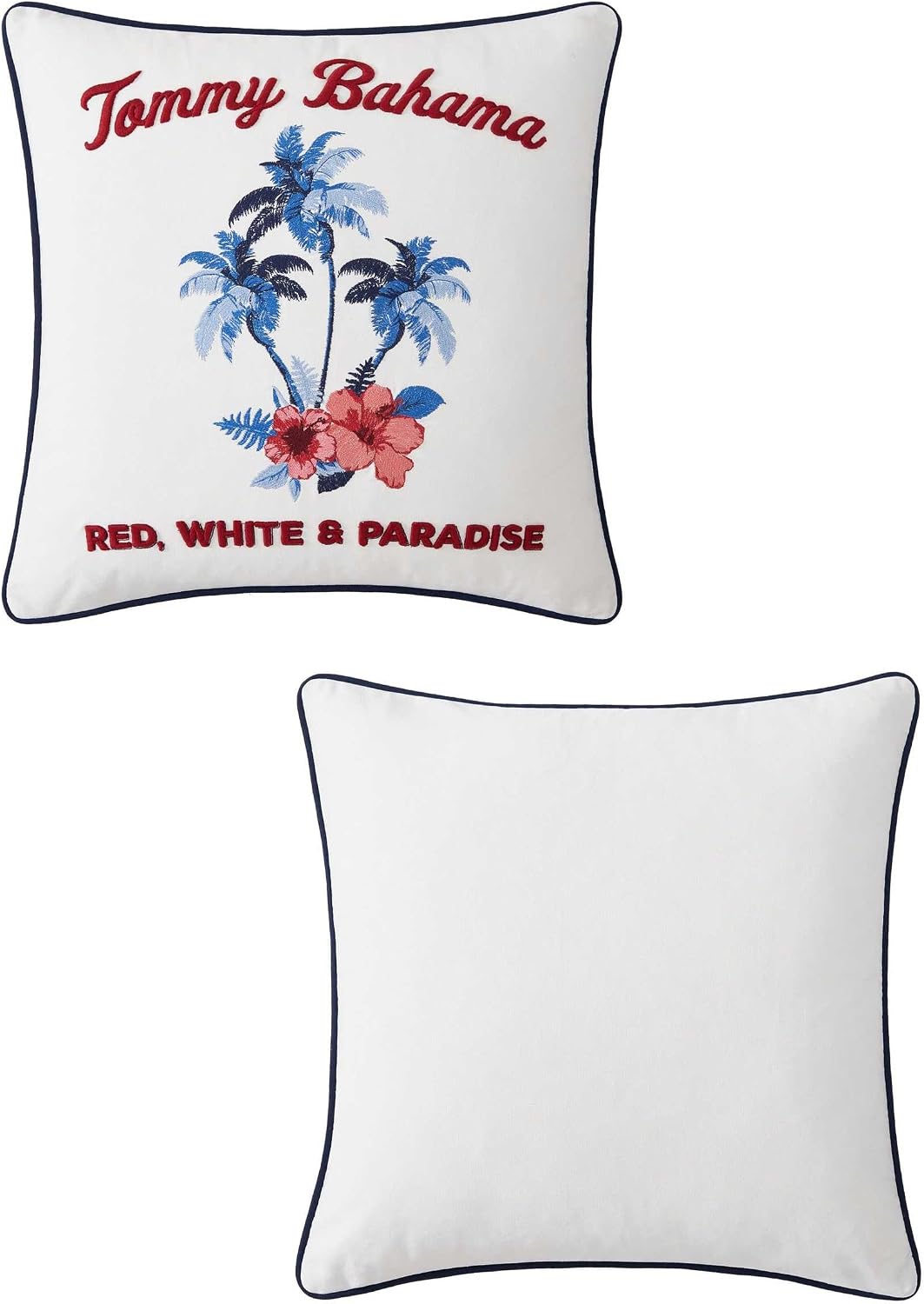 Tommy Bahama - Decorative Throw Pillow, 20x20 Cotton Canvas Accent Pillow with Embroidered Tropical Design, Soft and Durable, Zipper Closure, Palm Paradise Blue