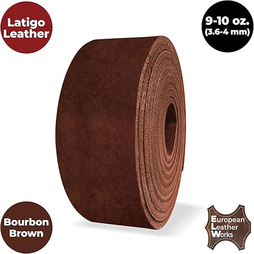 Miniatura 5 de European Leather Works Correas de cuero Latigo de 9-10 onzas (0.142-0.157 in) de 1 x 84 pulgadas (1.0x83.9 in)  Marrón Bourbon  Tiras de cuero de