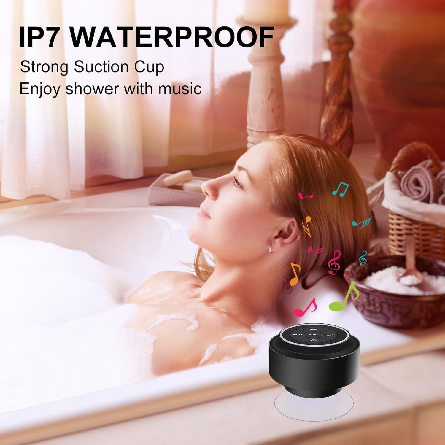 Waterproof Shower Speaker, Portable Bluetooth Speaker with Suction Cup, IPX7 Waterproof Wireless Speaker Teen Boys Gift Ideas for Shower Bathroom, Pool, Travel, Beach