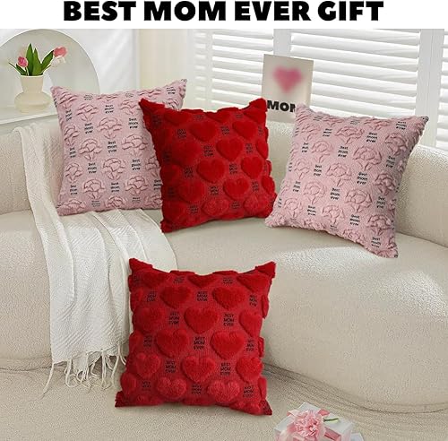 Miniatura 9 de Regalo para el Día de la Madre para mamá, fundas de almohada bordadas de 18 x 18 pulgadas, funda de almohada de corazón rojo, felpa suave, lana