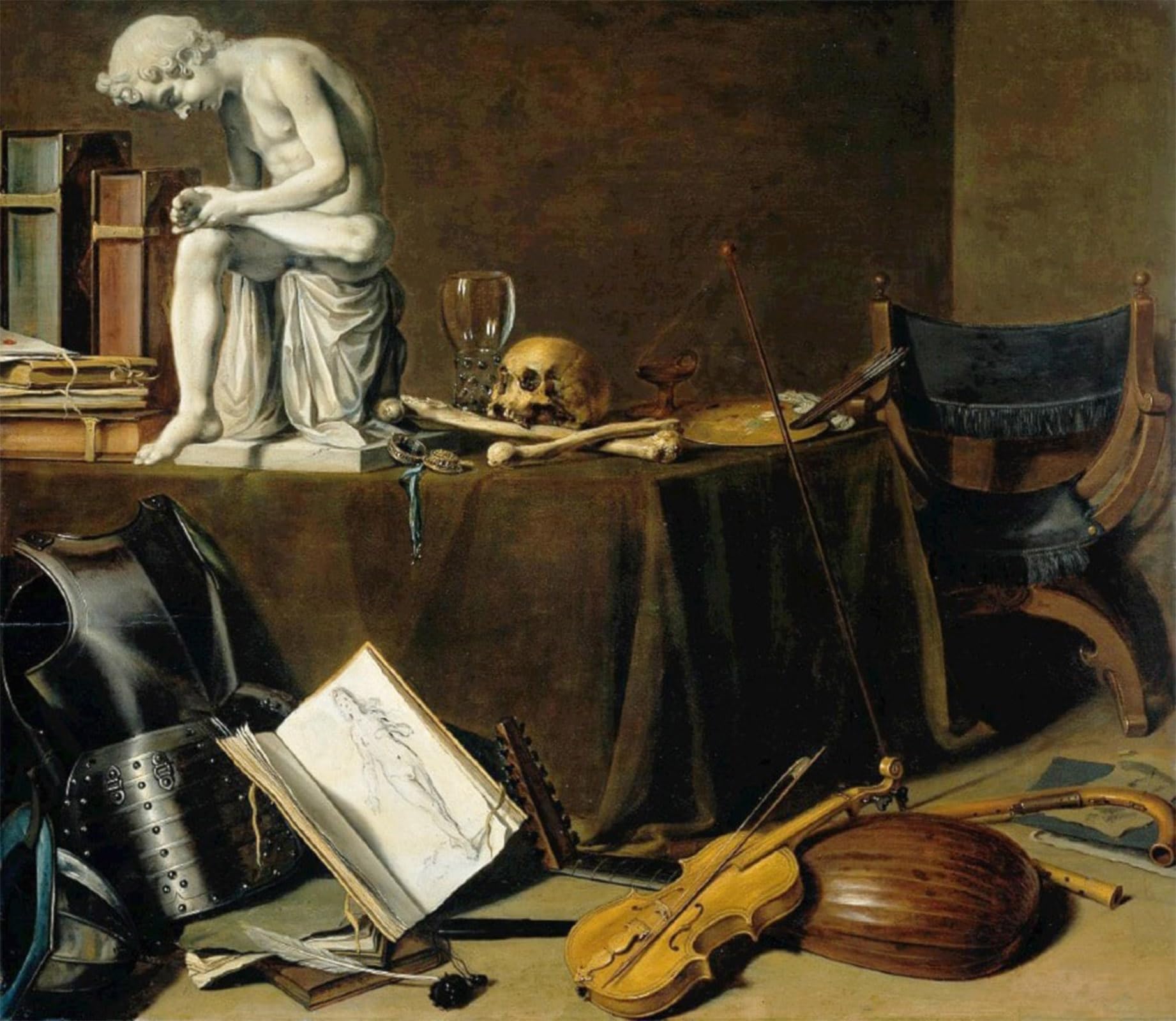 SERENDIPITP Vintage Picture Print on Canvas Wall Art Poster Vanitas Still Life with the Spinario by Pieter Claesz Artwork Print Poster for Wall Decor 60x90cm