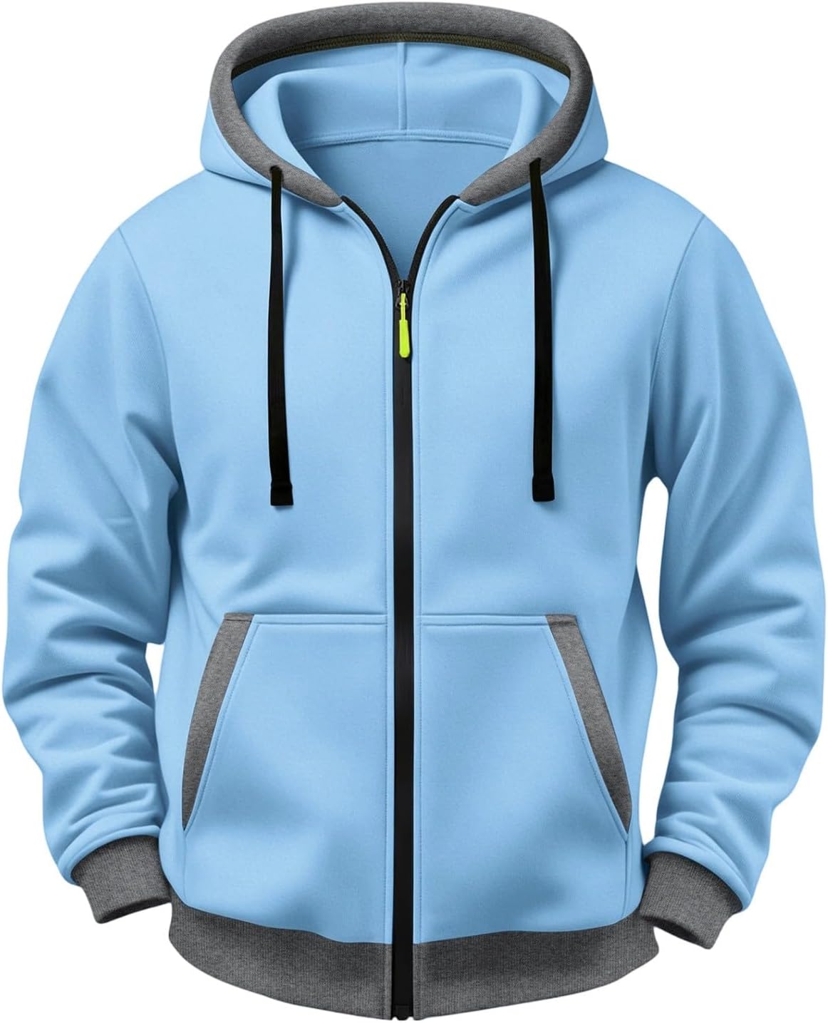 Men's Full Zip Hoodie Contrast Kangaroo Pocket Casual Jacket | Full Zip Hoodie With Drawstring Hood, Contrast Trim, And Kangaroo Pockets For Sporty Casual Layering