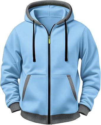 Mens Full Zip Hoodies Color Block Casual Sweatshirts Tops