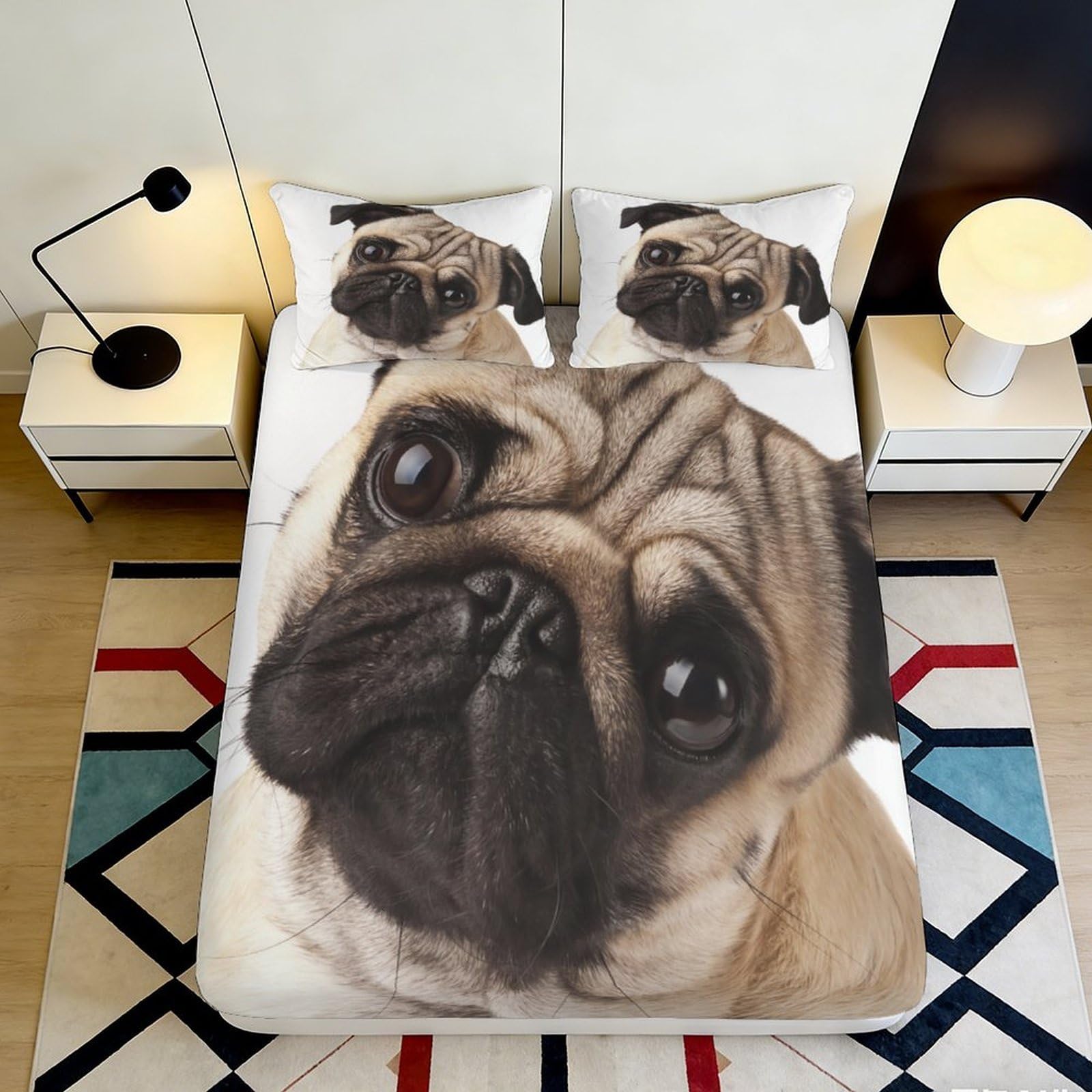 3D Printed Pug Face Fitted Sheet Microfiber Anti-Slip Bed Cover for Bedroom Dorm Mattress Protection Decor 120x200cm 160x200x25cm