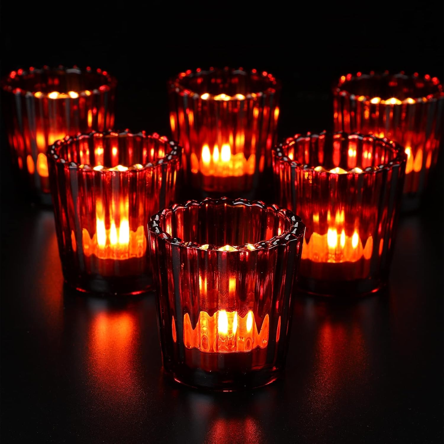 Nuenen 6 Pieces Votive Candle Holders Tealight Candle Holder Ribbed Glass Candle