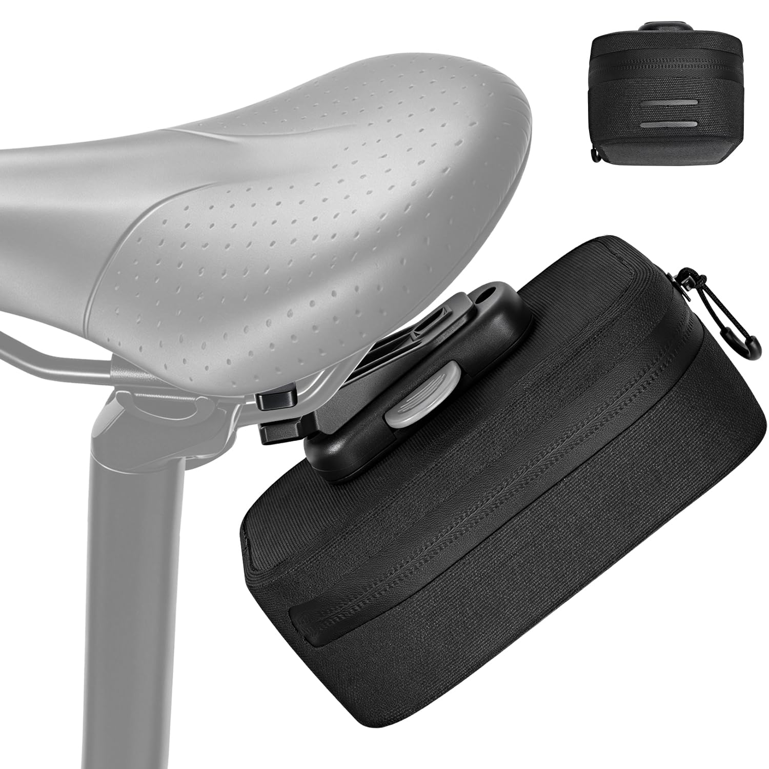 WOTOW Bike Saddle Bag - 0.64L Waterproof Zipper Seat Bag with Magnetic Quick-Release Buckle Attachment & Mounting Brackets for Road & Mountain Bike