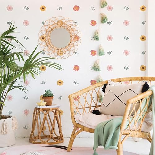 Calcomanías de pared con diseño de margaritas, 72 unidades, para habitación de niñas, sala de juegos, guardería, calcomanías de pared de margaritas