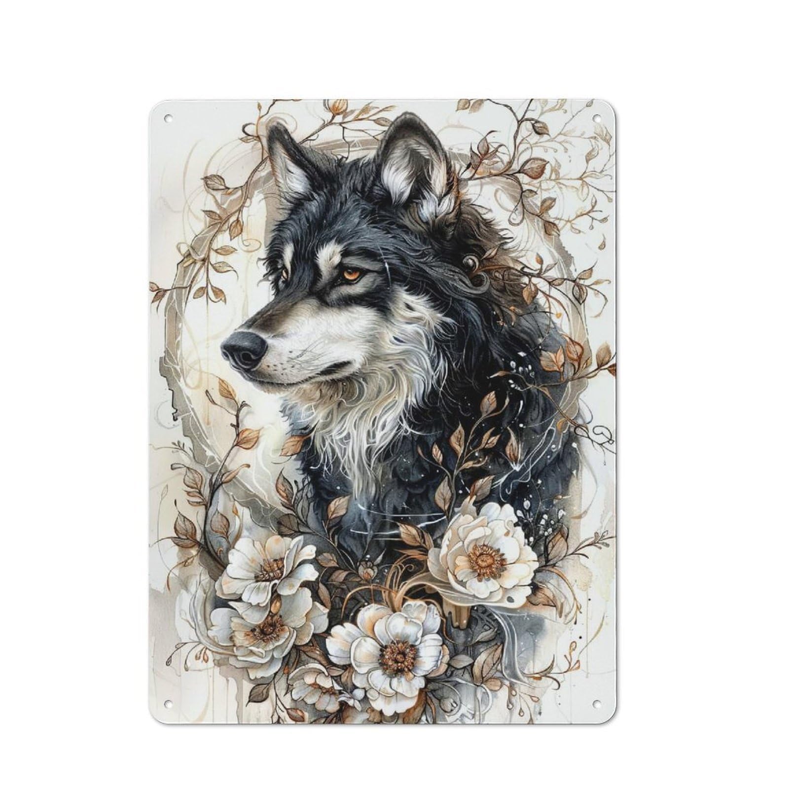 Junmoney Wolf In Bloom Rustic Tin Sign 40X30cm For Garden Room Or Summerhouse, New-Space Wall Decor For Garden Room Decor Fans