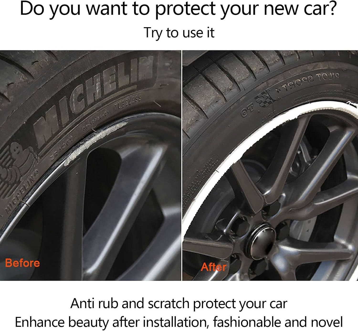 4PCS Wheel Edge Trim Protector Ring 16-20 Inch Universal Tire Rim Guard Anti-Collision Anti-Scratch Car Refit Trims Kit Wheels Rim Protectors for All Car Models