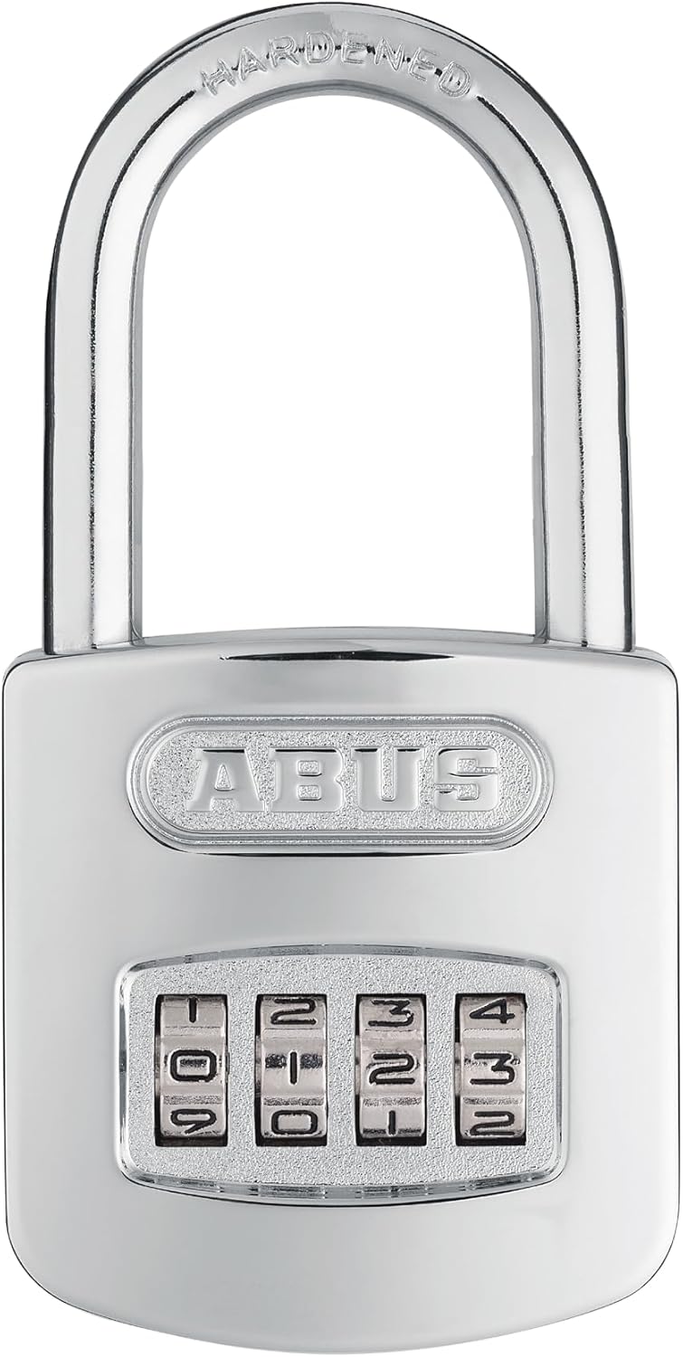 ABUS 160/50HB50 Weatherproof Resettable Chrome Combination Padlock, 4 Dial, with 2" Long Shackle