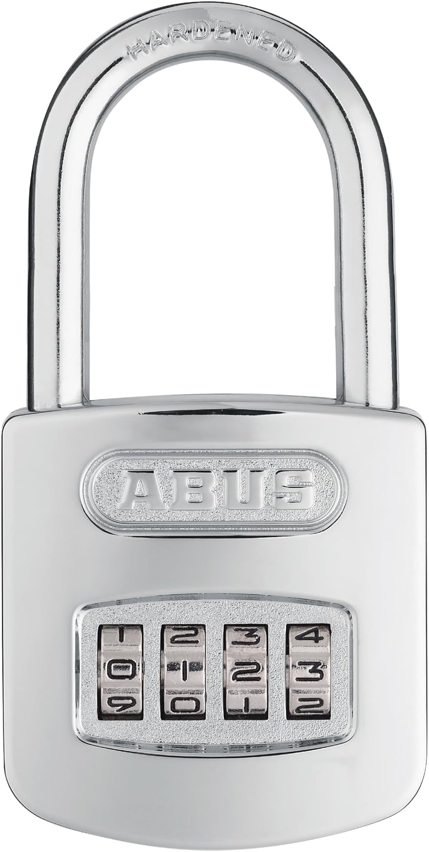 ABUS 160/50HB50 Weatherproof Resettable Chrome Combination Padlock, 4 Dial, with 2" Long Shackle