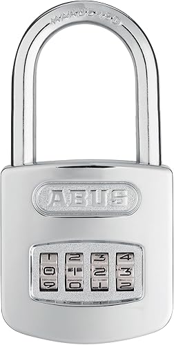 ABUS 160/50HB50 Candado combinado cromado reajustable resistente a la intemperie, 4 diales, con grillete largo de 2 pulgadas