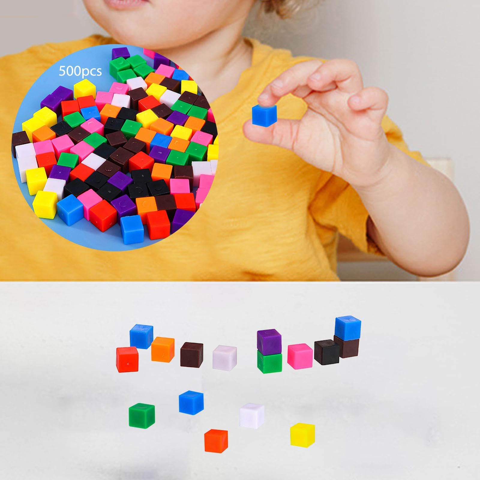 Sharplace Bloques de Cubos de Centímetros, Material Didáctico para El Desarrollo, Juguetes para Clasificar Colores, Cubos para para Manualidades, Educaci, 500 Piezas