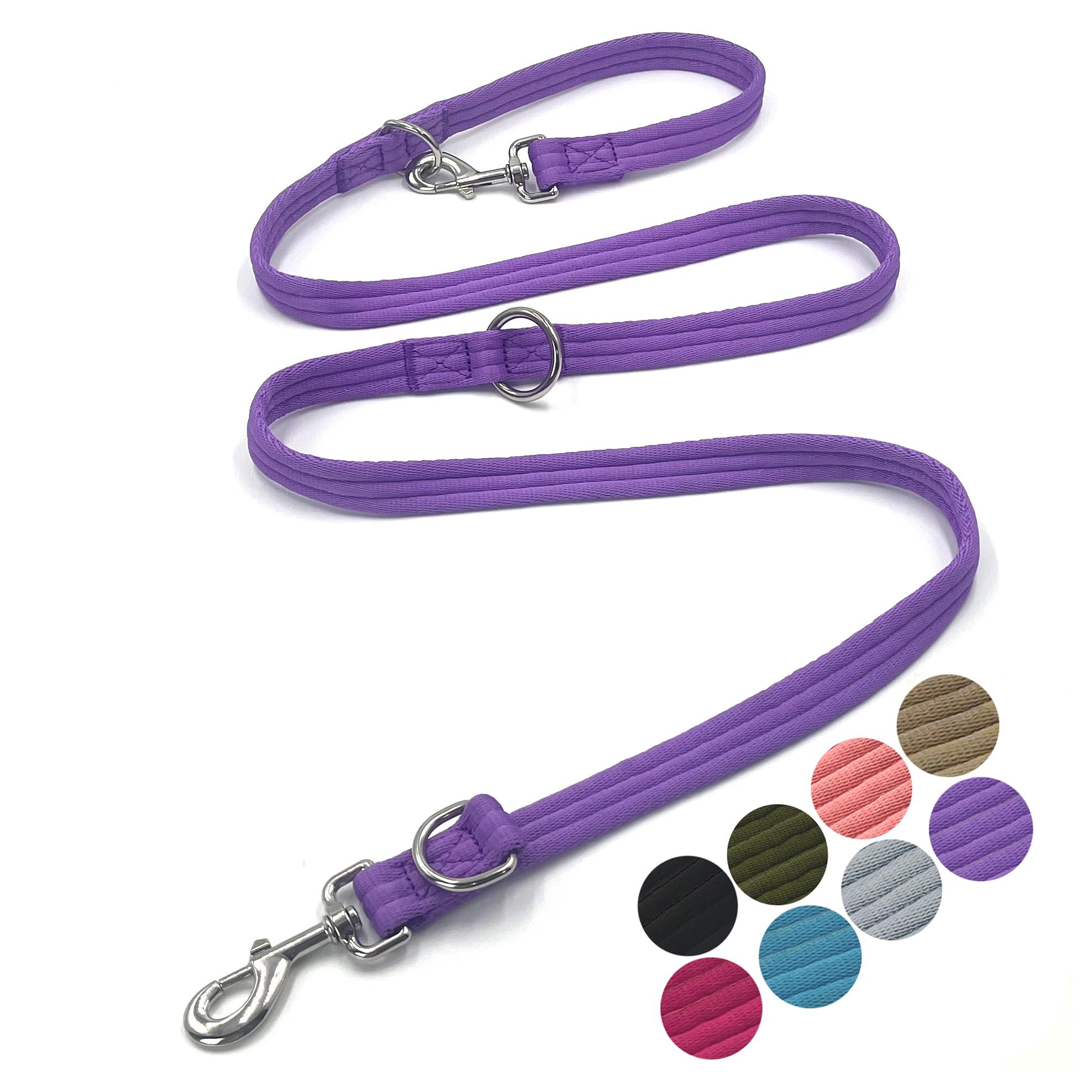 Dog Leash-Multifunctional Double Ended,for Obedience Training Or Distance Work Easy to Use,Lightweight,Soft&Durable Convertible Hands Free,Crossbody,Over Shoulder (Purple