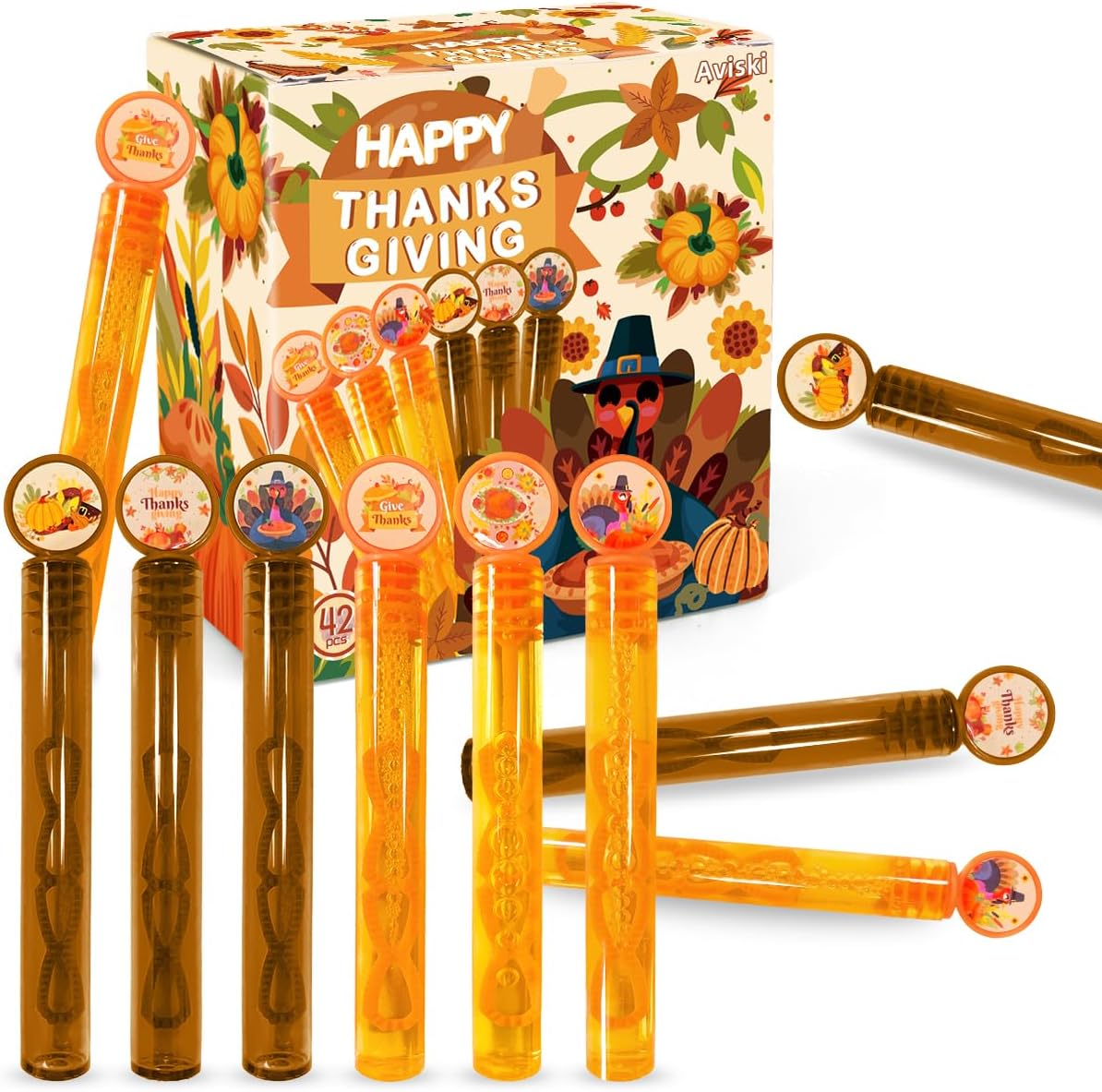 (pack of 2)42pcs thanksgiving bubble wands, mini bubble wands for fall party favors, autumn gift toys for girls boys kids toddler adults, party bag stuffers goodie bag filler, friendsgiving classroom prizes thanksgiving - 42 pack
