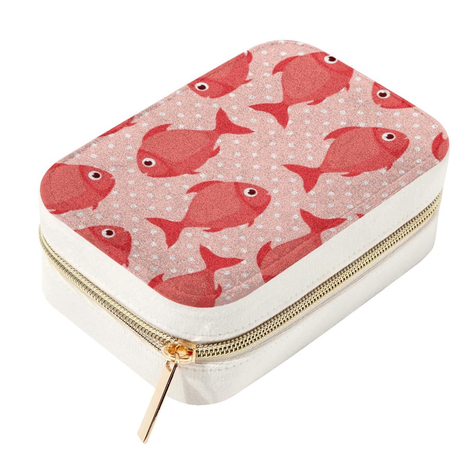 Boîte à bijoux de voyage en velours rose avec compartiments pour bagues