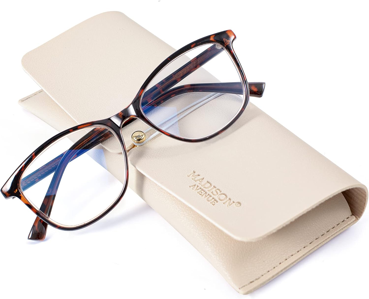 Madison Avenue Square Vintage TR90 Blue Light Blocking Reading Glasses for Women, Anti Eyestrain/Glare Computer Readers