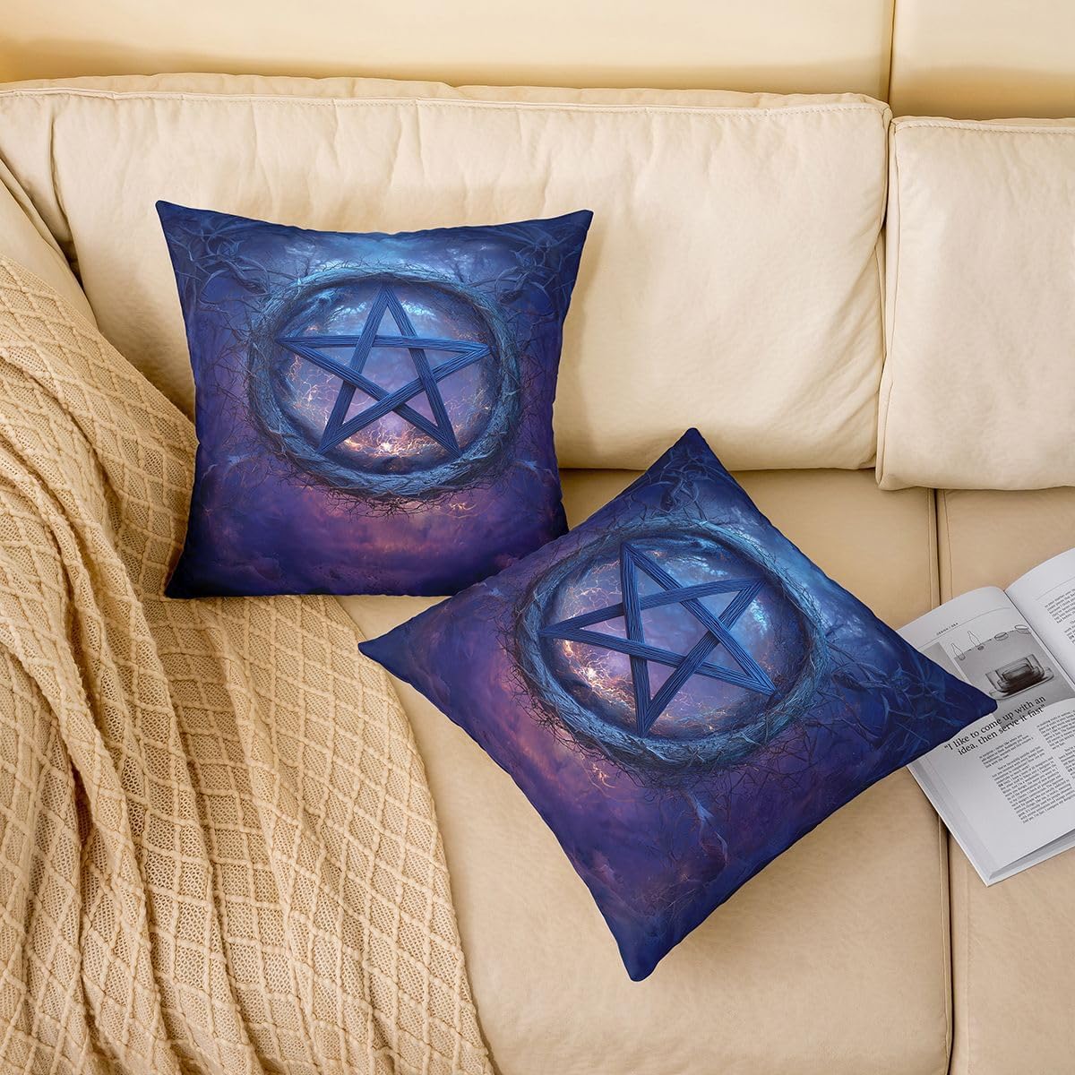 Erosebridal Gothic Pentagram Throw Pillow Covers 18x18 for Teens Adults - Mysterious Fantasy Pillow Cover Gradient Purple Mist Cushion Cover Magical Room Decor Pillowcases for Couch Sofa image 2