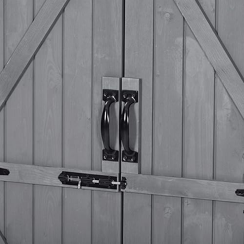 Miniatura 6 de Organizador de herramientas de cobertizo de madera para exteriores de 5.8 x 3 pies con techo de asfalto impermeable, puertas con cerradura, estantes