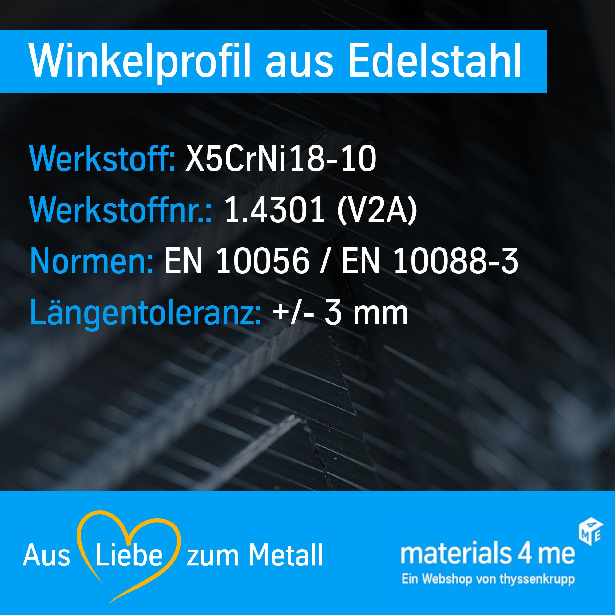 thyssenkrupp Edelstahlprofil 30x20x3mm, 2450mm – Winkel V2A 1.4301 – Edelstahl Winkelprofil für Konstruktion & Montage – L-Profil Edelstahl