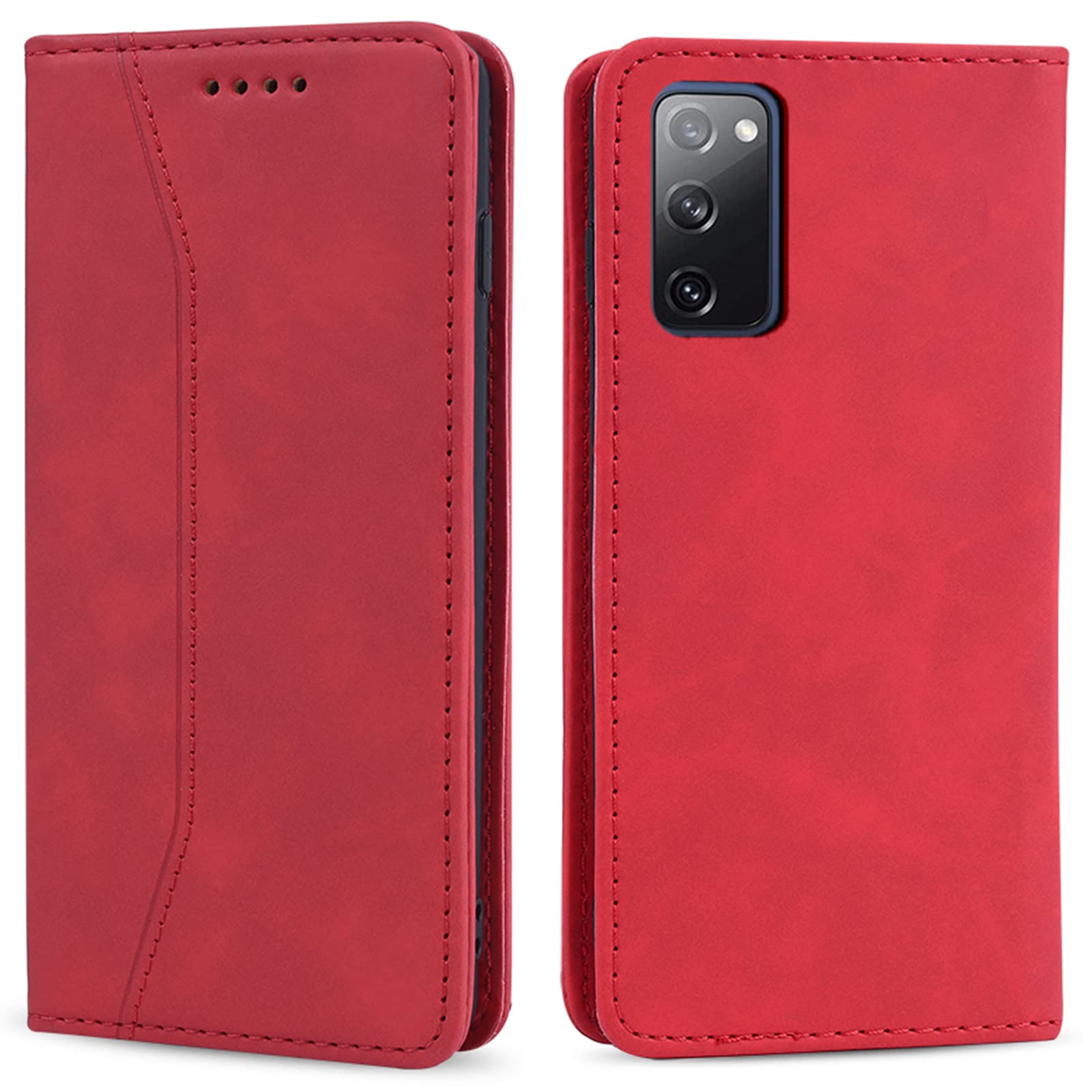 Etui do Samsung Galaxy S20 FE, Etui na Telefon Komórkowy z Skóra PU Portfel, portfel z Gniazda na karty i Podpórka, Ochrona Przed Wstrząsami Flip Etui z Klapką do Samsung S20 FE (Czerwony)