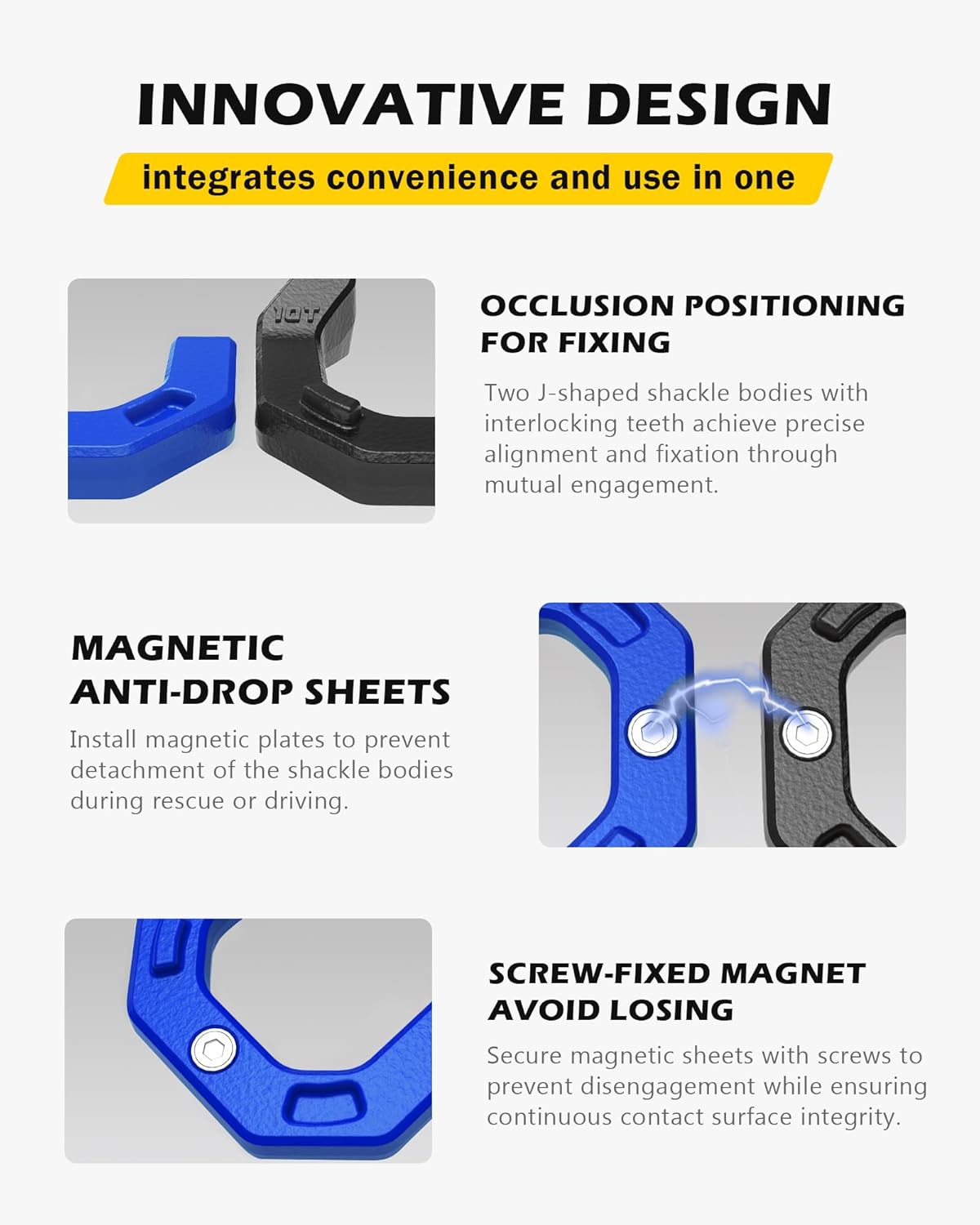 Separate D-Ring Shackles, 2Pack, 3/4" Separate D-Ring Shackles 7/8" Pin, 57320lbs Breaking Strength, Heavy Duty Forged Steel, D-Ring Towing Winch Shackle for Recovery, 4x4 Off-Road, Black Blue - Image 5