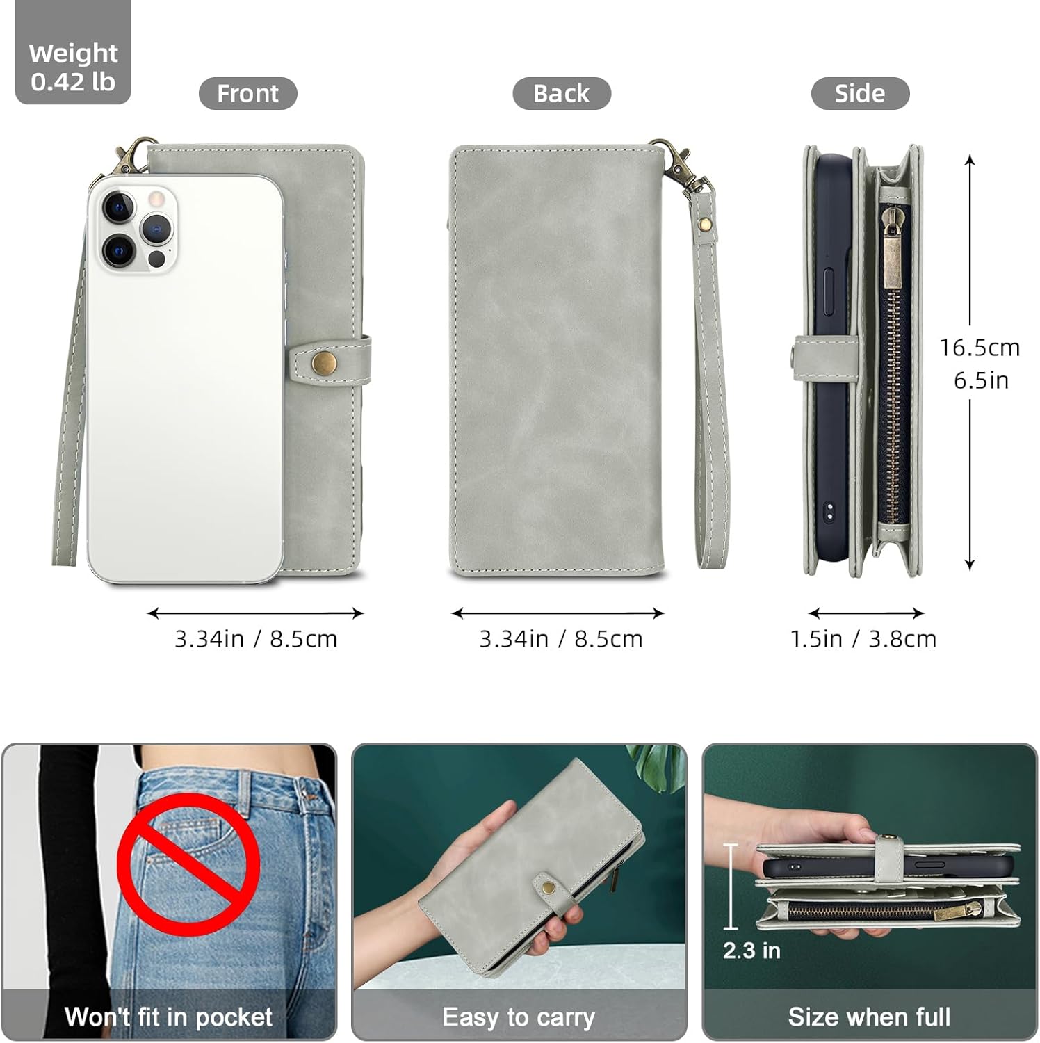 TwoHead for iPhone 12 Pro Max Wallet Case with Card Holder,Detachable Magnetic 12 Pro Max Phone Case, PU Leather Shockproof Protective Cover Wallet for Women/Men,6.7IN,Gray