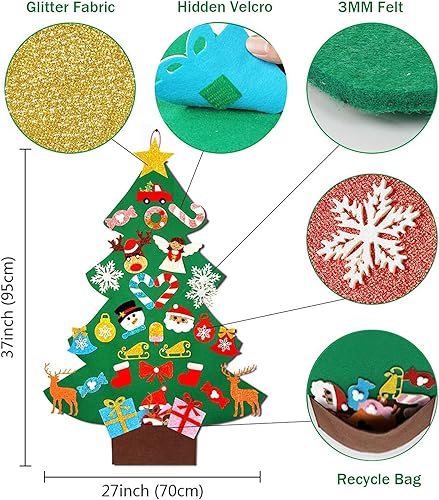 Miniatura 2 de OurWarm Árbol de Navidad de fieltro para niños, decoraciones de Navidad de 3 pies para niños pequeños con 30 adornos de purpurina, árbol de Navidad